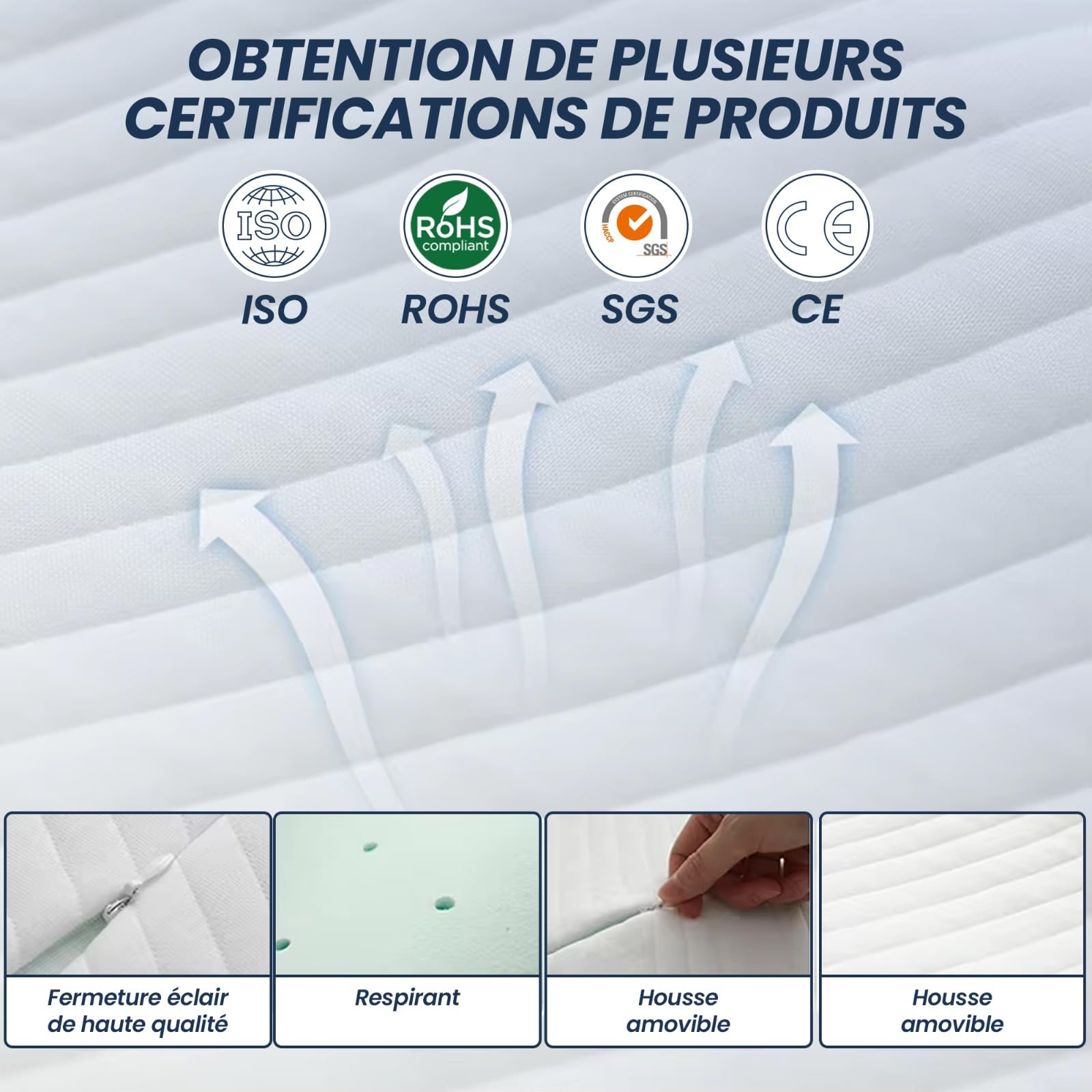 Oreiller Ergonomique Cervical à Mémoire de Forme, Coussin Orthopédique pour Nuque 60x35cm, Oreiller Anti Ronflement pour Dormeurs Dos Côté Ventre, Housse Amovible Lavable en Machine à 40°C