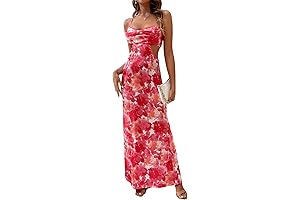 Women's Elegant Floral Cut Out Backless Formal Dress