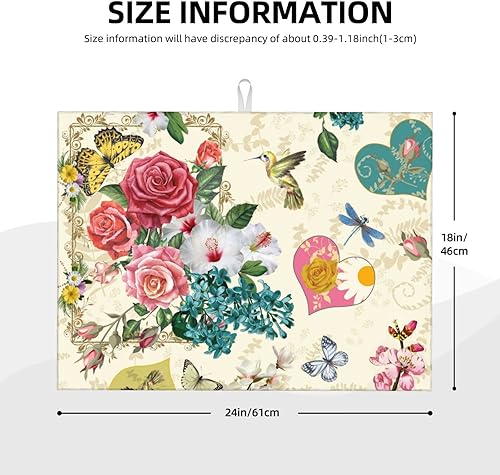 Vista 102 de Tapete de secado de platos de hojas florales verdes para encimera de cocina, 18 x 24 pulgadas, tapete absorbente reversible para platos Hoja floral