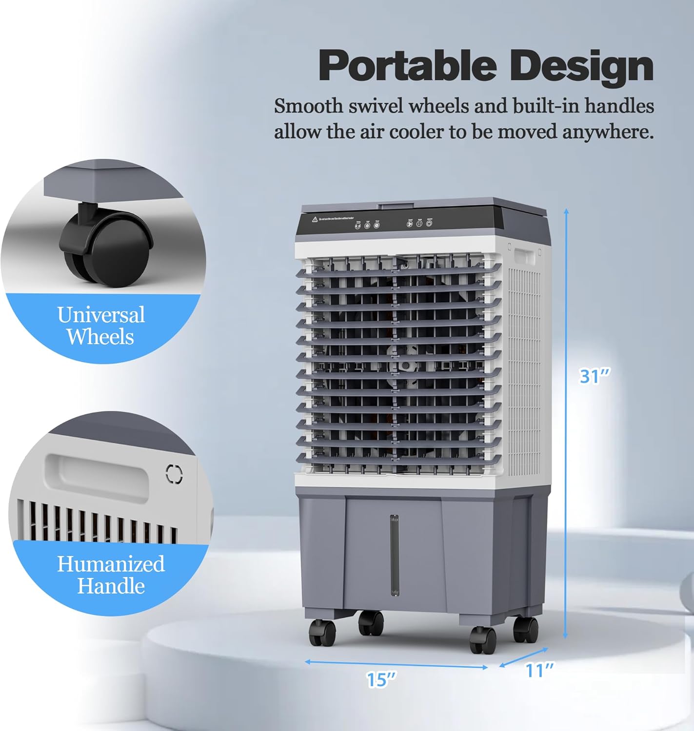 Swamp Cooler Air Conditioners, Large 5.3-Gal Tank for 7d Cooling, 4-IN-1 Portable Evaporative Cooler with LED Touch Screen, 3 Fan Speeds,12H Timer and Remote, 600 sq ft, Ideal for Large Rooms