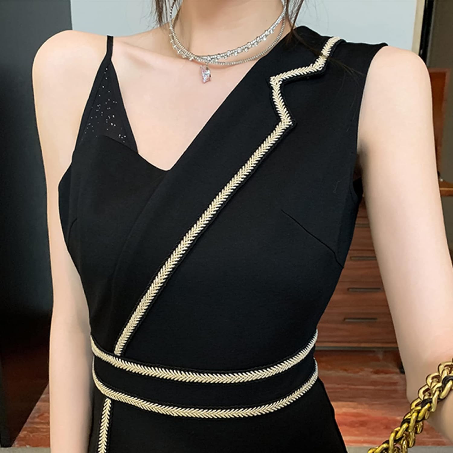 [GZGZ] ドレス ハイウエスト スリット 不規則 大人 成人式ドレス キャミソール ノースリーブ ステージドレス パーティードレ