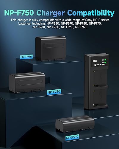 Miniatura 7 de FirstPower Batería NP-F750 (2 paquetes/5600mAh) y cargador USB dual para Sony NP-F550 F570 F750 F770 F960 F970 Batería Sony CCD-TRV215 CCD-TR917