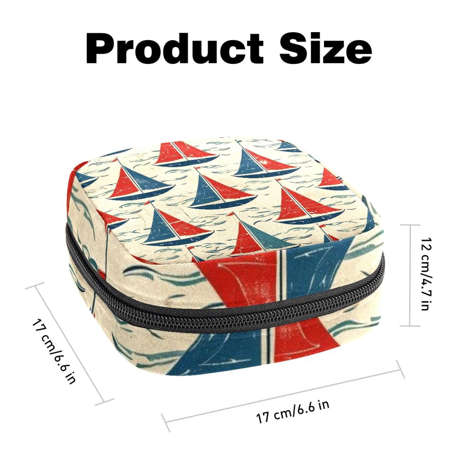 Sanitary Napkin Storage Bags, Blue and Red Sailboat Menstrual Pad Bag Oxford Cloth Menstrual Cup Pouches Nursing Pad Tampon Period Bags with Zipper for Teen Girls Women Ladies