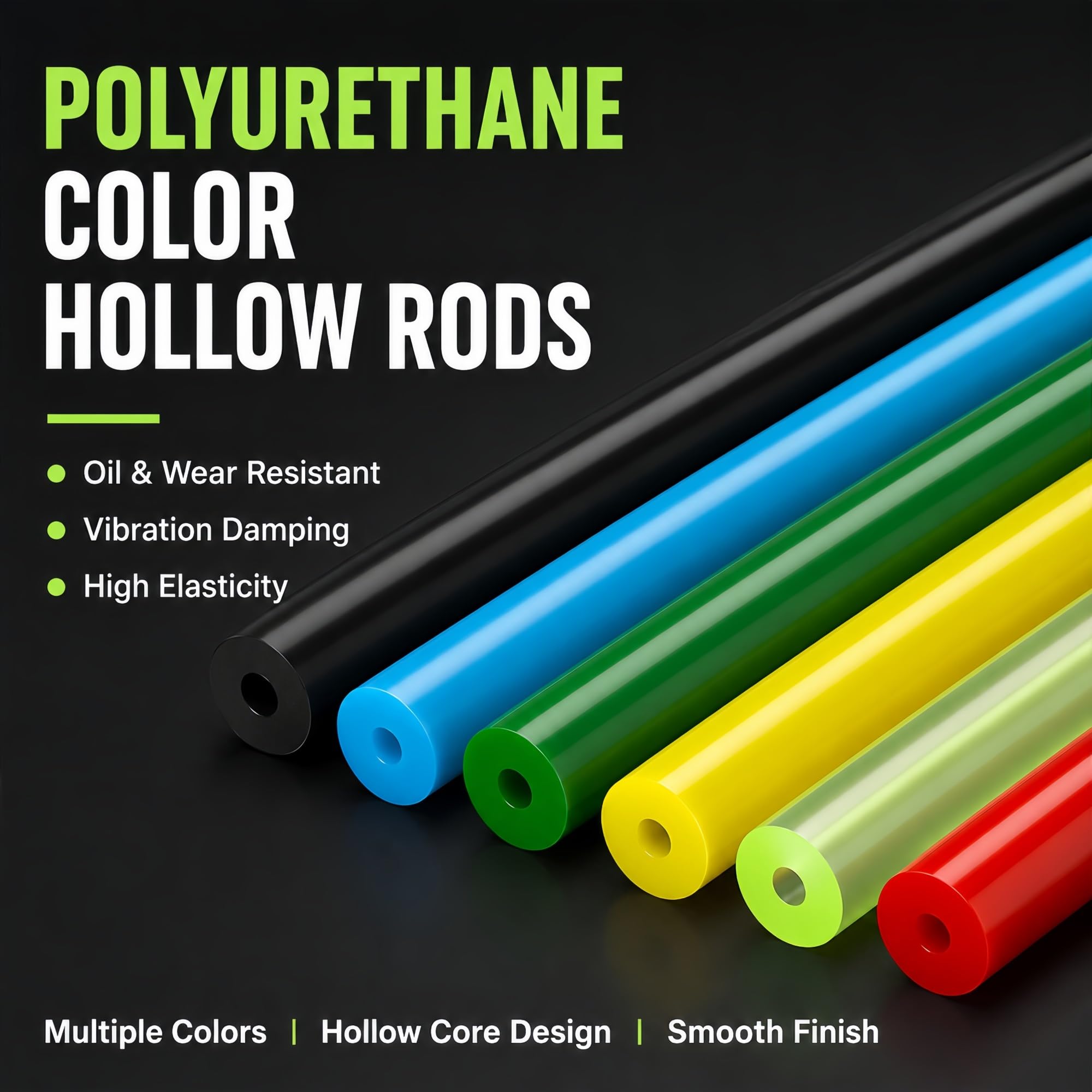 PU-Hohlstab Ø20-50mm, Innen-Ø8mm, 500mm, Grün Elastischer Gummistab
