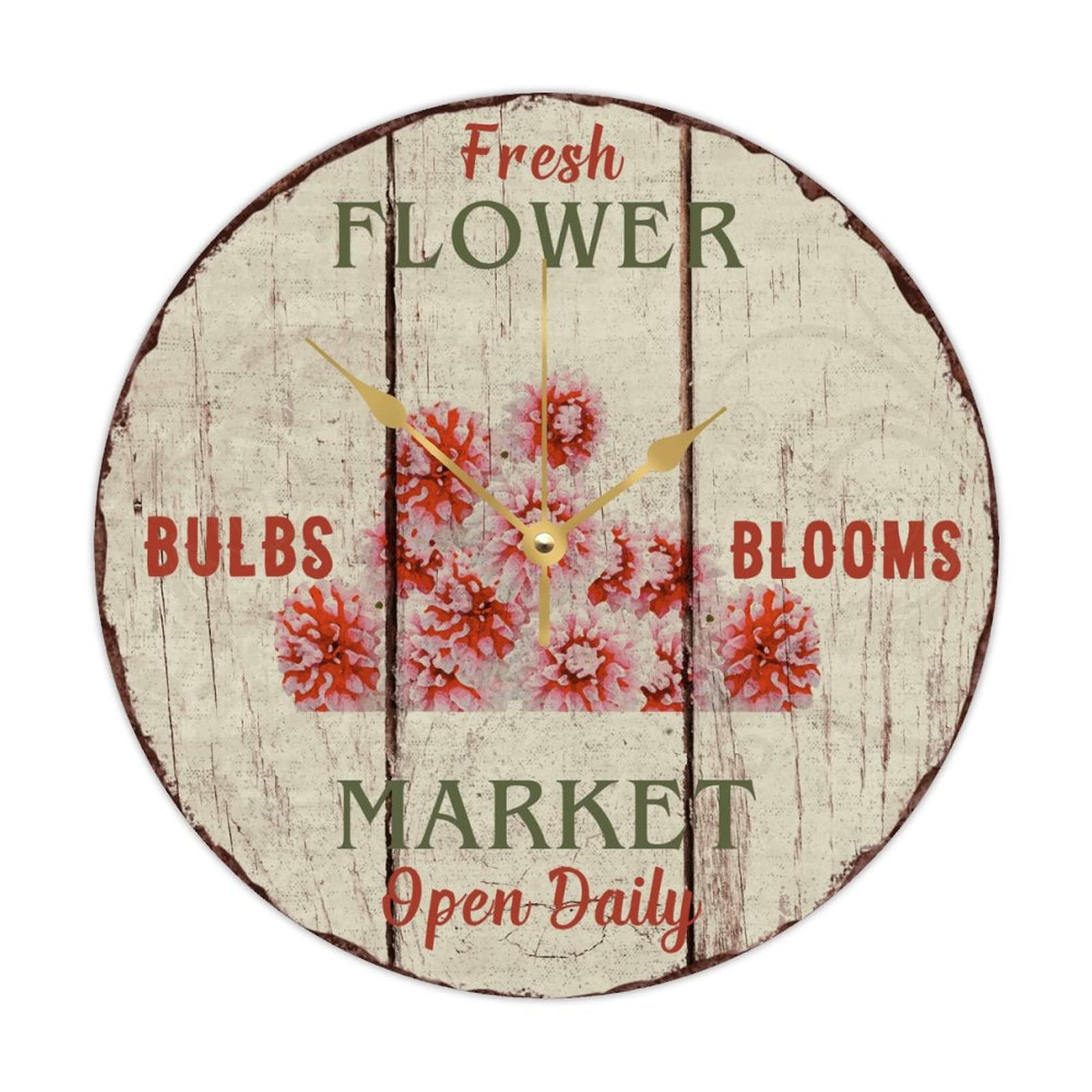 Horloge murale Dahlia en bois vintage de 38 cm pour décoration murale de salon et cuisine