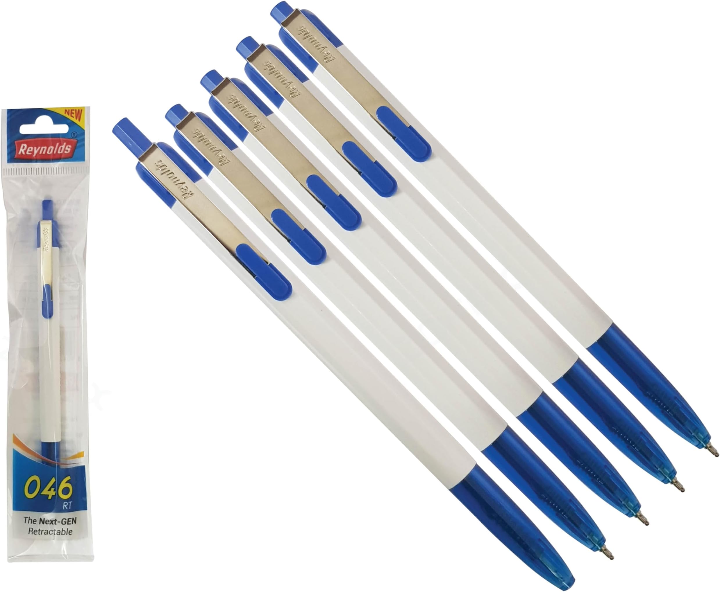 BLUE Ballpoint Pens, Retractable, 0.7mm Fine Point, Pack of 5, Newell-ZF 046-RT Ball Pens, School Office Home Everyday Use, ZOFAX Black Ball Pen