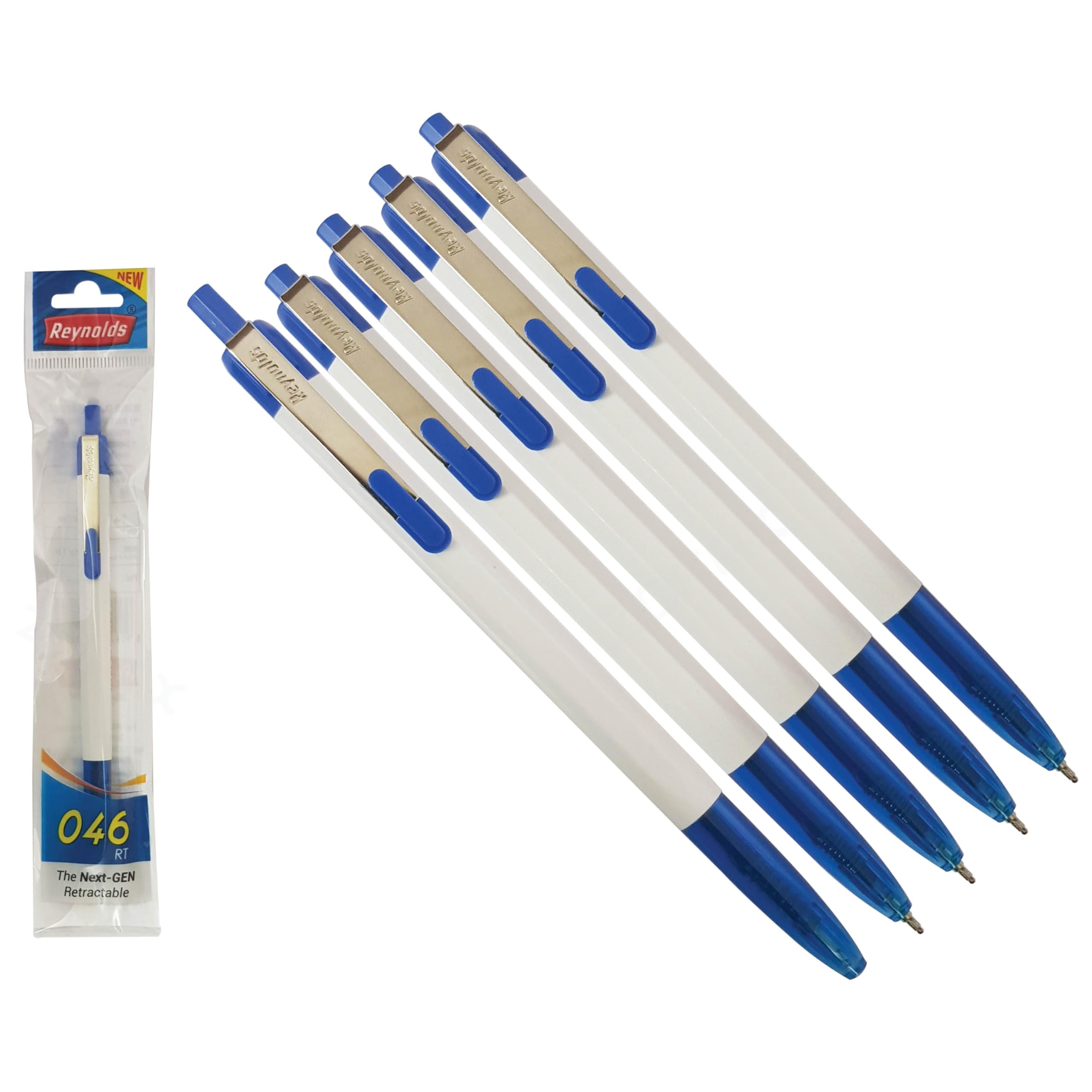 BLUE Ballpoint Pens, Retractable, 0.7mm Fine Point, Pack of 5, Newell-ZF 046-RT Ball Pens, School Office Home Everyday Use, ZOFAX Black Ball Pen