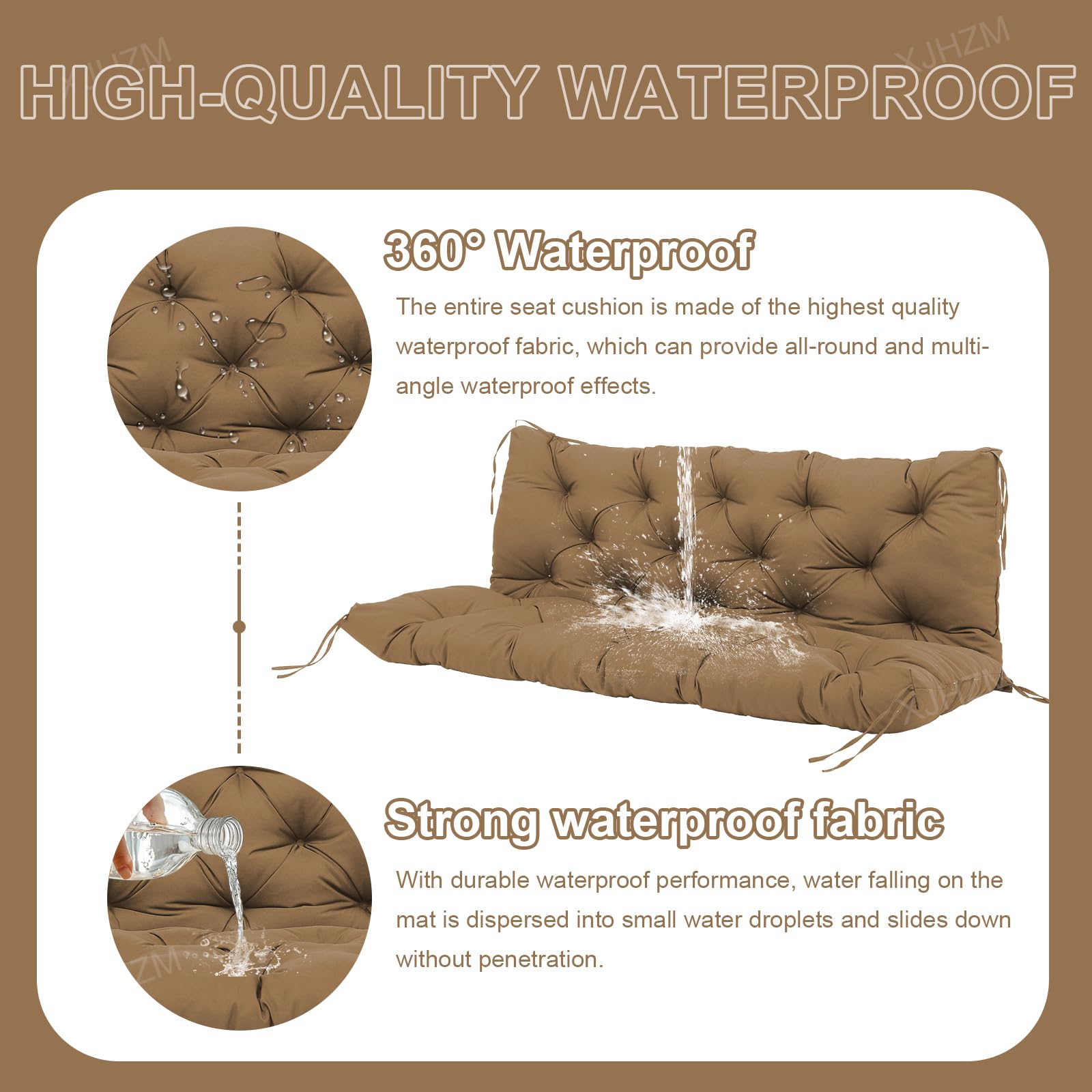 GPCHZM Cuscino per dondolo Hollywood, impermeabile, 150 cm, ispessito (12,5 cm), con schienale, per dondolo Hollywood, panca da giardino, terrazza, cortile, prato, veranda