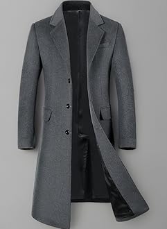 Mens Winter Coat Slim Fit Wool Overcoat Knee-Length Elegant Trench Coat Business Peacoat