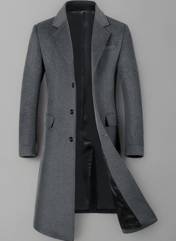 Mens Winter Coat Slim Fit Wool Overcoat Knee-Length Elegant Trench Coat Business Peacoat