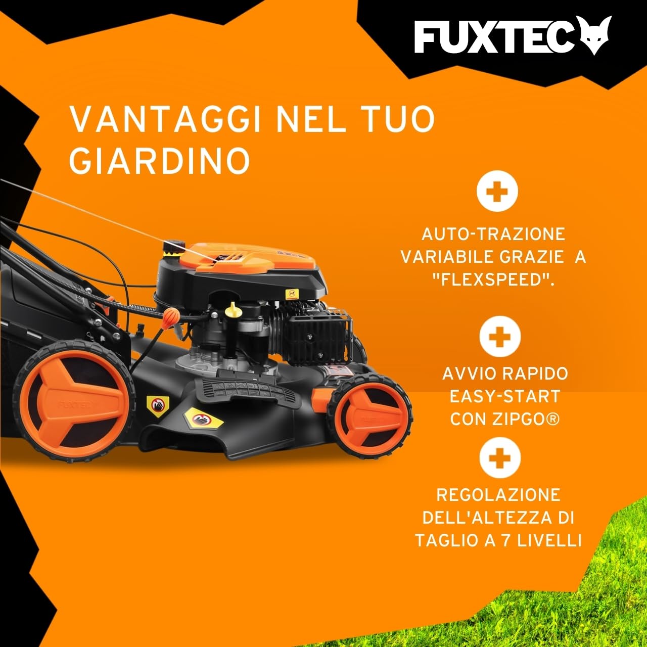 Tagliaerba a benzina con avviamento elettrico e trazione regolabile FX-RM5196eS-PRO FUXTEC tosaerba a scoppio semovente e mulching