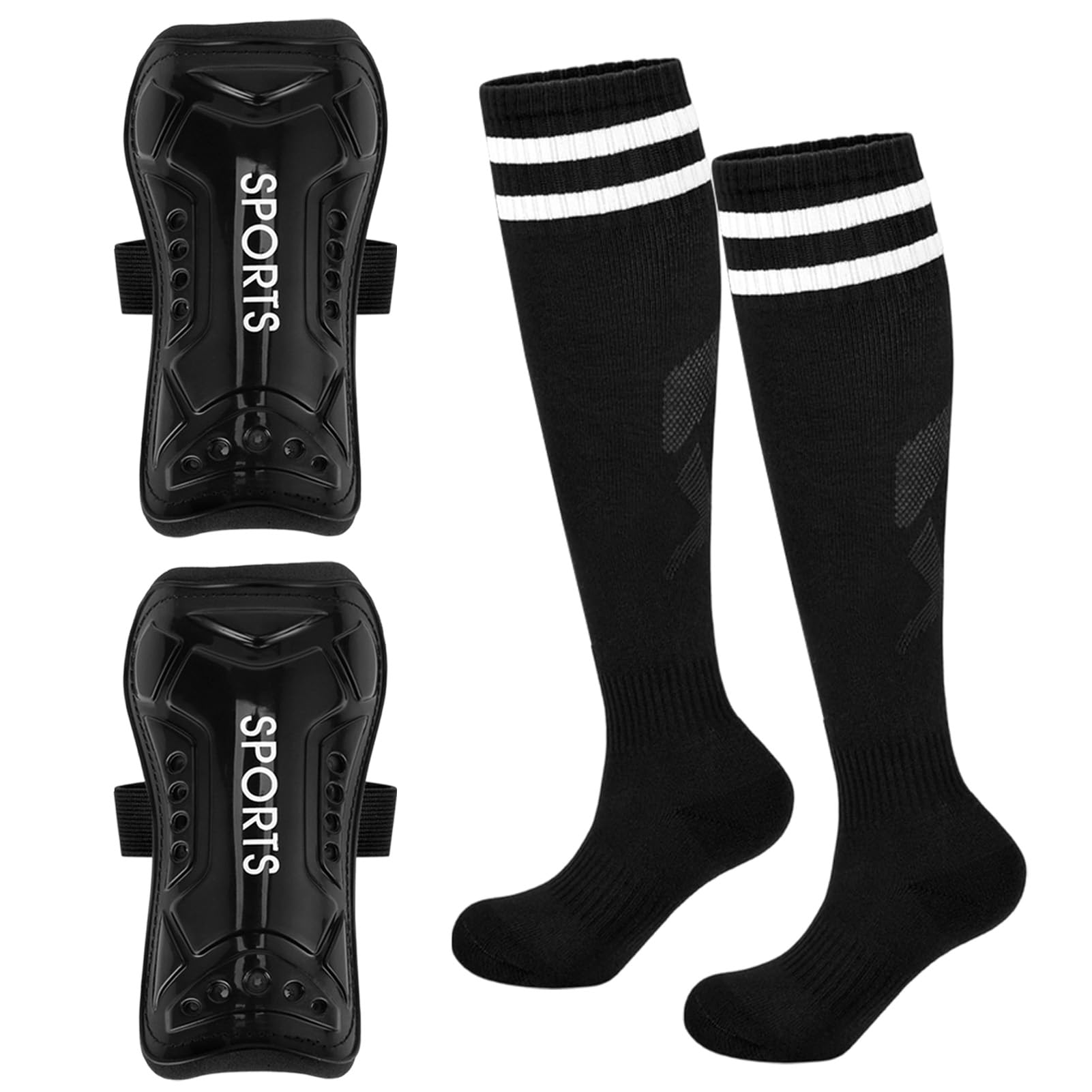 Harsever Football Shin Pads Shin Guards with Football Socks Soccer Training Equipment (Black, Large)