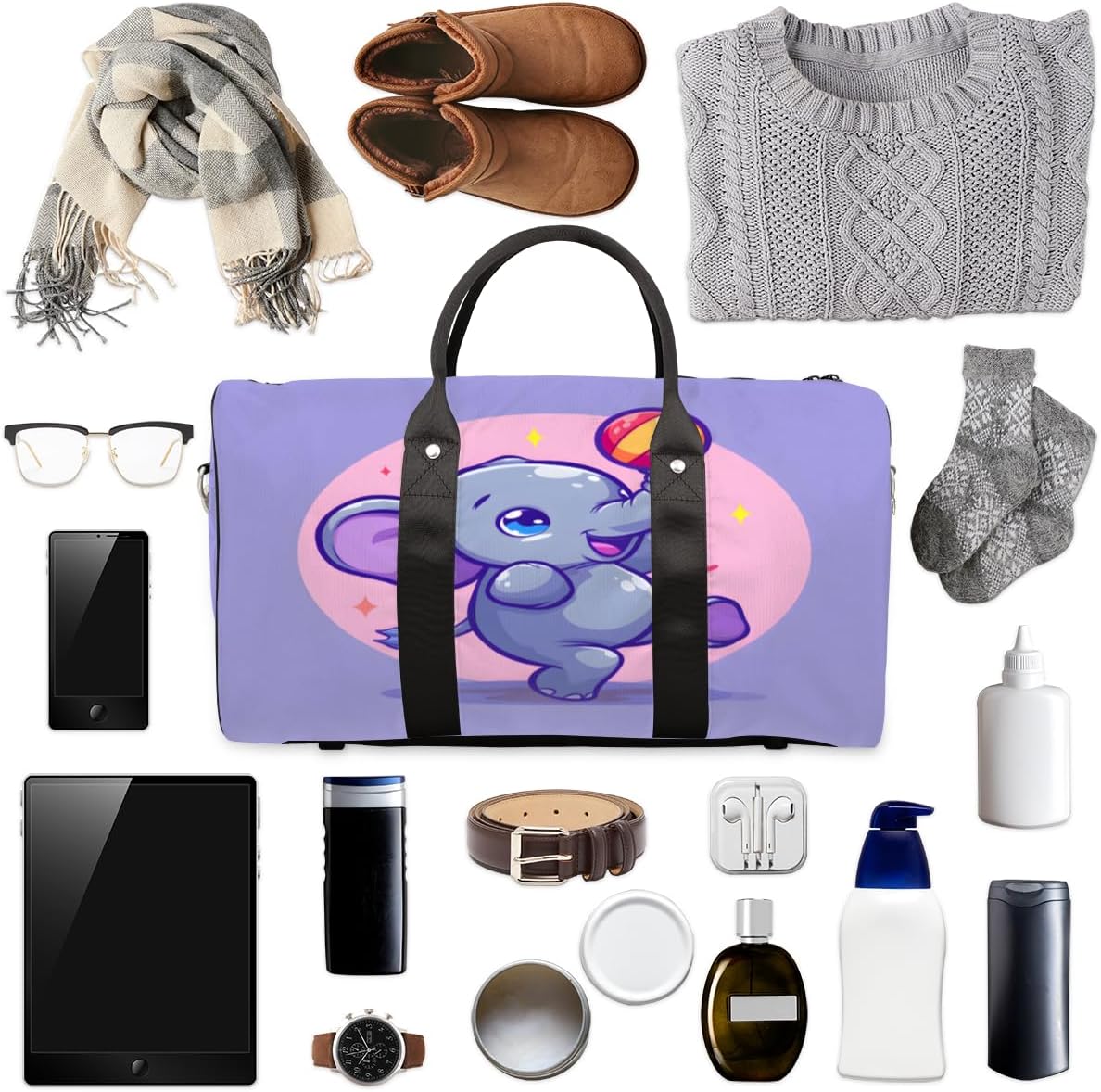 Elephant Volleyball Travel Duffel Bag for Women Men Large Capacity Overnight Weekender Bags for Lightweight Waterproof Sport Gym Bag for Workout Yoga Swim