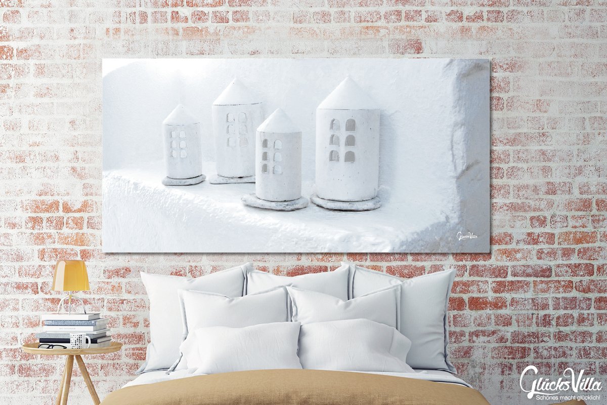Glücksvilla - Weiß 2 (Acrylglas-Bild 5 mm, 120 x 60 cm) | div. Maße - aus DE - Kunstdruck Deko Wandbild quer - Griechenland Kykladen Mykonos Laternen Deko