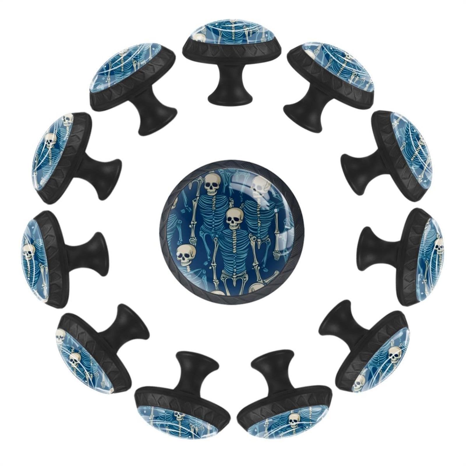 Boutons de tiroir en verre de cristal lot de 12 poignées crâne bleu