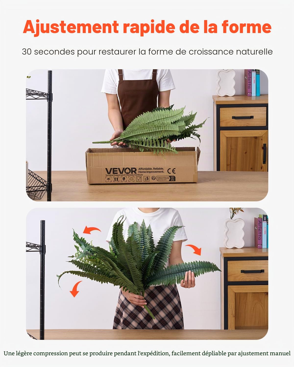 VEVOR Fougère Artificielle, Lot de 2, Fausse Fougère de Boston 110-120 cm, Plante Artificielle Suspendue avec 50 Feuilles, pour Décoration Intérieur Extérieur, Maison, Bureau, Pot de Fleurs Non Inclus