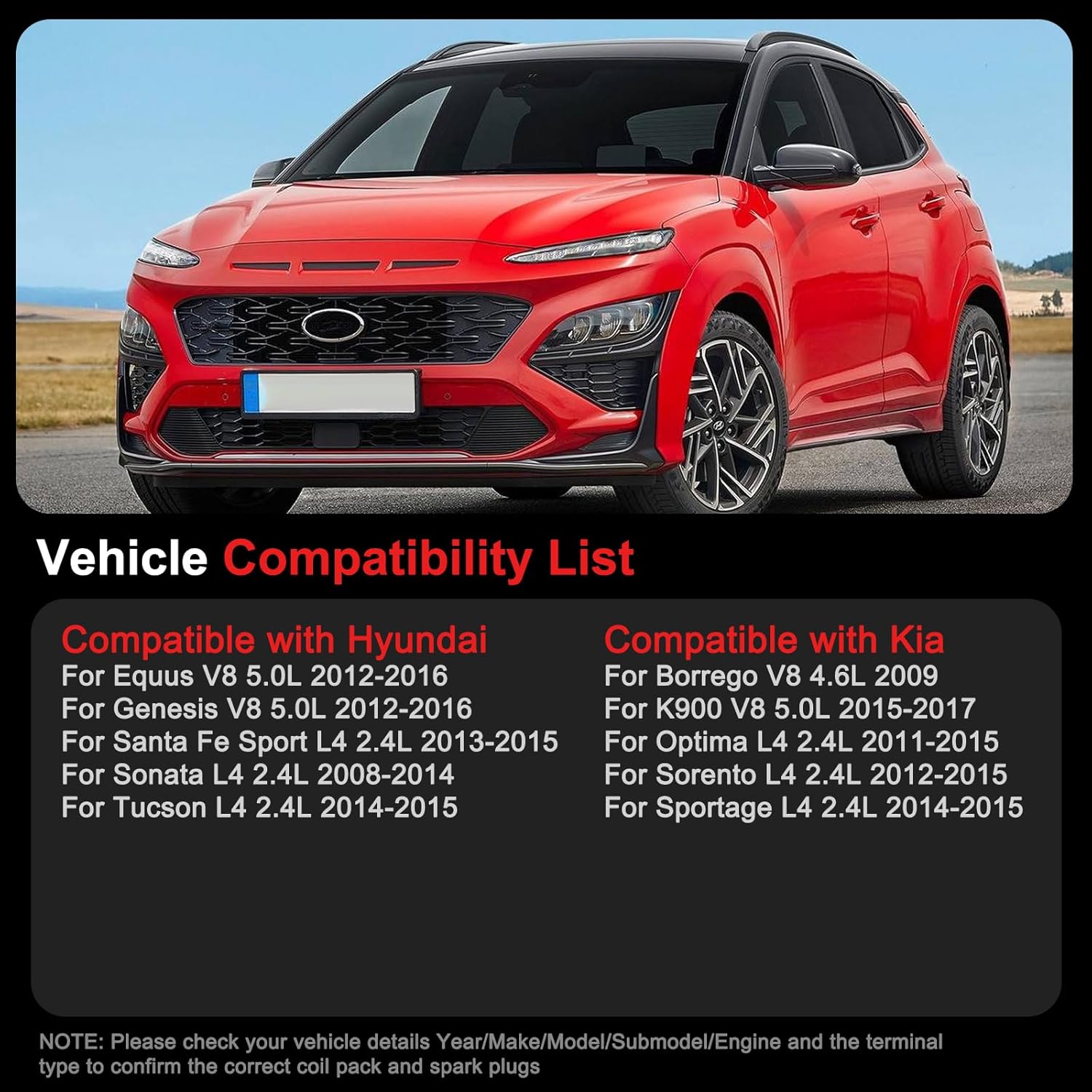 UF611 Ignition Coil Pack Iridium Spark Plugs Fits for Hyundai Equus Genesis Sonata Tucson Santa Fe, Fits for Kia Borrego K900 Optima Sorento 2.4L/4.6L/5.0L 2008–2017 Set of 4