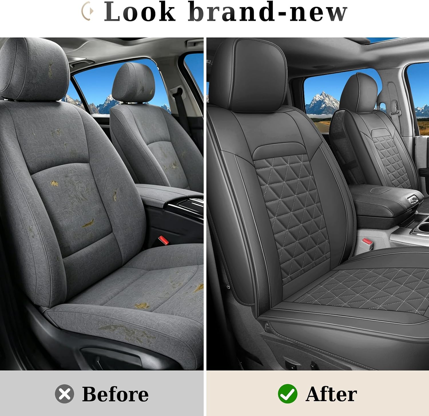 Coverado Ram Seat Cover, Waterproof Dooge Ram 1500 Seat Cover Compatible with 2002-2026 RAM 1500 2500 3500 with Curved Bench, Ram 1500 Accessories (Front, Dark Gray)