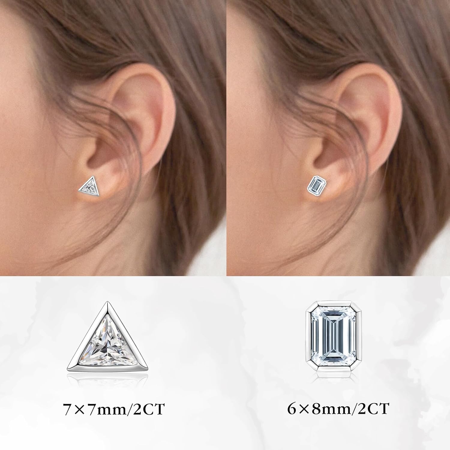 2Carat 6 * 8mm Total Emerald Cut Cubic Zirconia CZ Earrings Stud,18K White Gold Plated 925 Sterling Silver Bezel Set Studs for Women & Men - Image 3