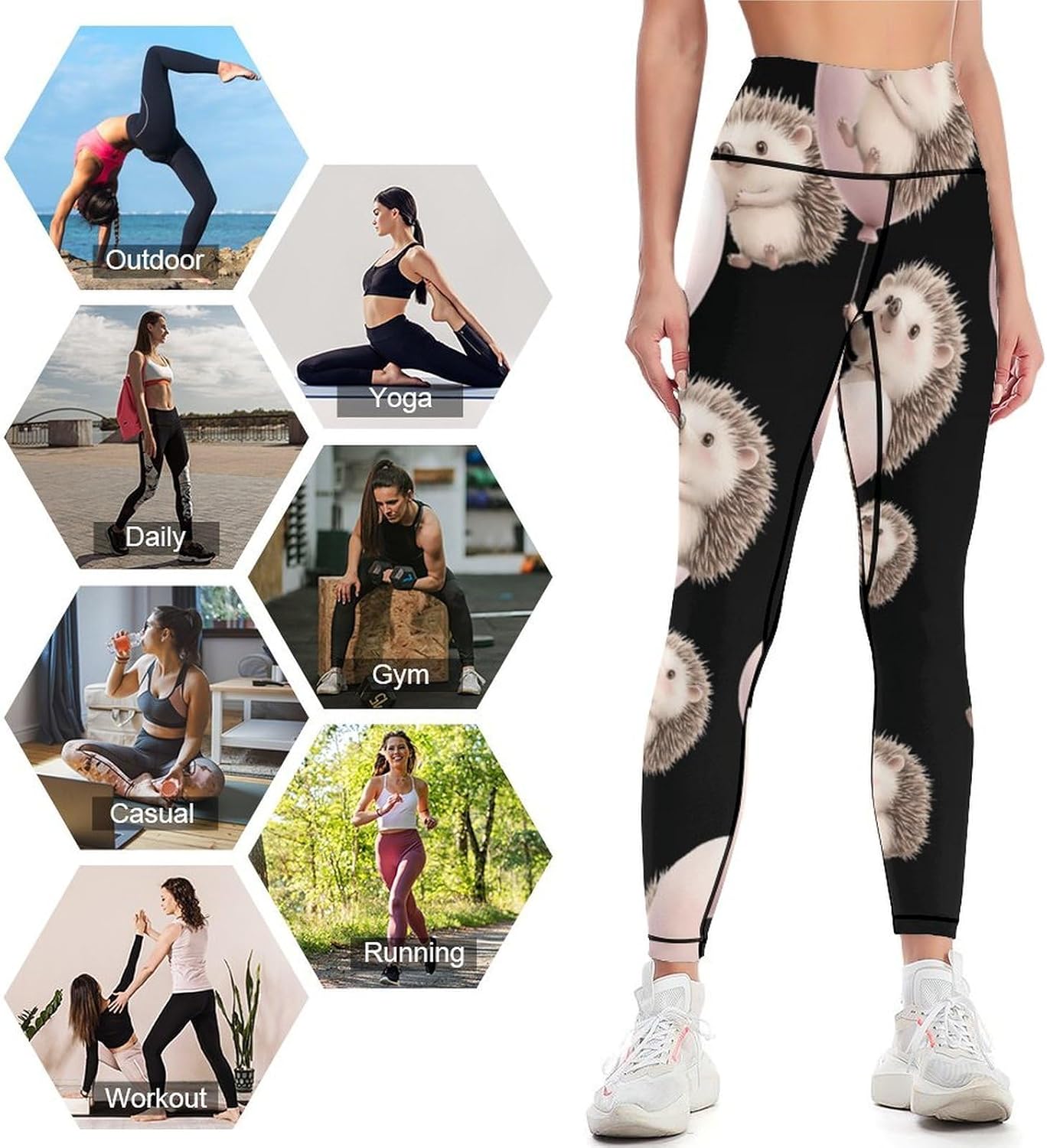 Hedgehog Holding A Balloon Women's Yoga Pants Lounge Legging Workout High Waisted for Running Gym