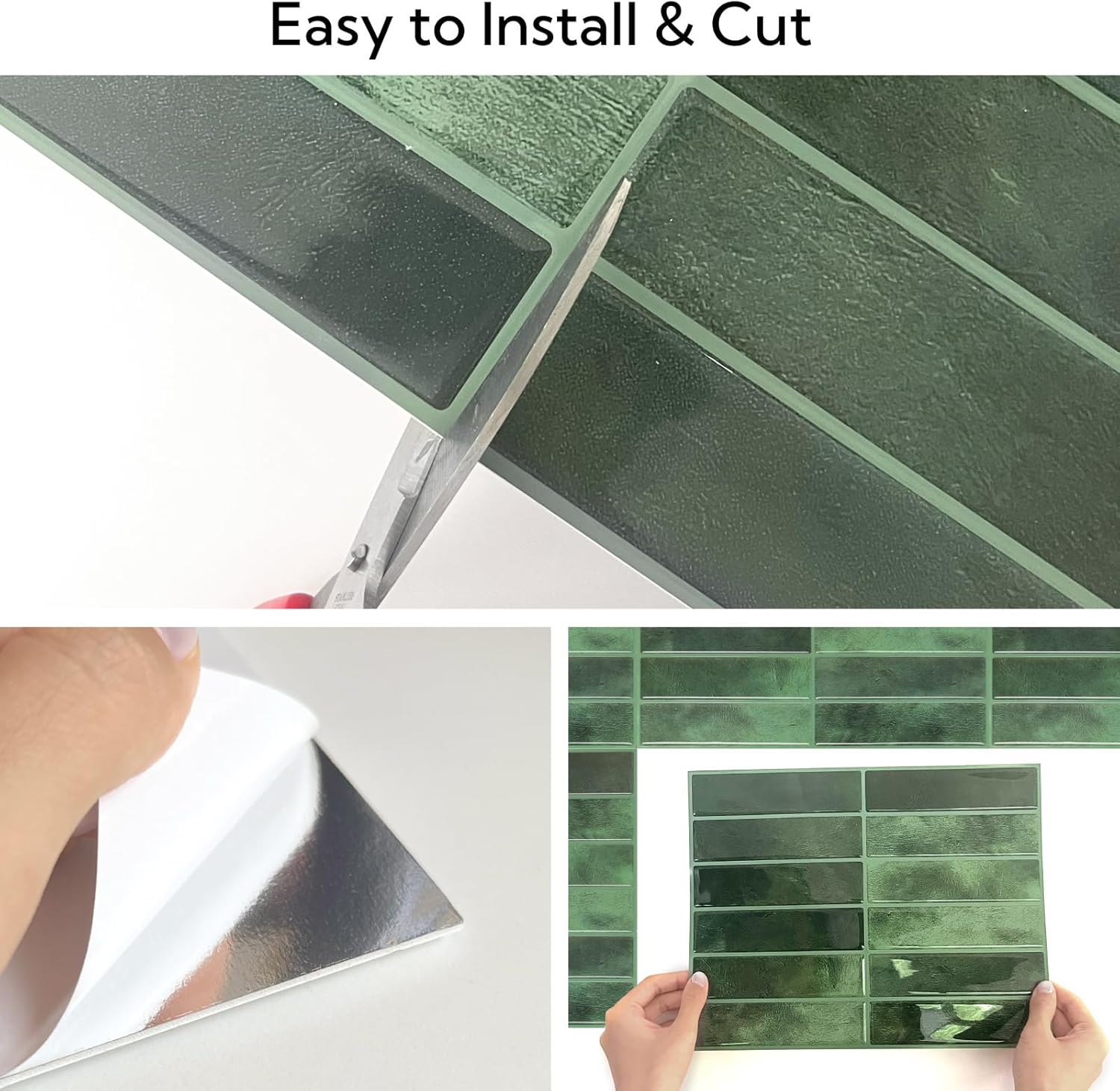 Peel and Stick Backsplash Tiles – 10 Pack 3D Self-Adhesive Wall Panels for Kitchen & Bathroom – Waterproof, Heat-Resistant Stick-On Tile – Modern Design (Green - Verde Toscana)