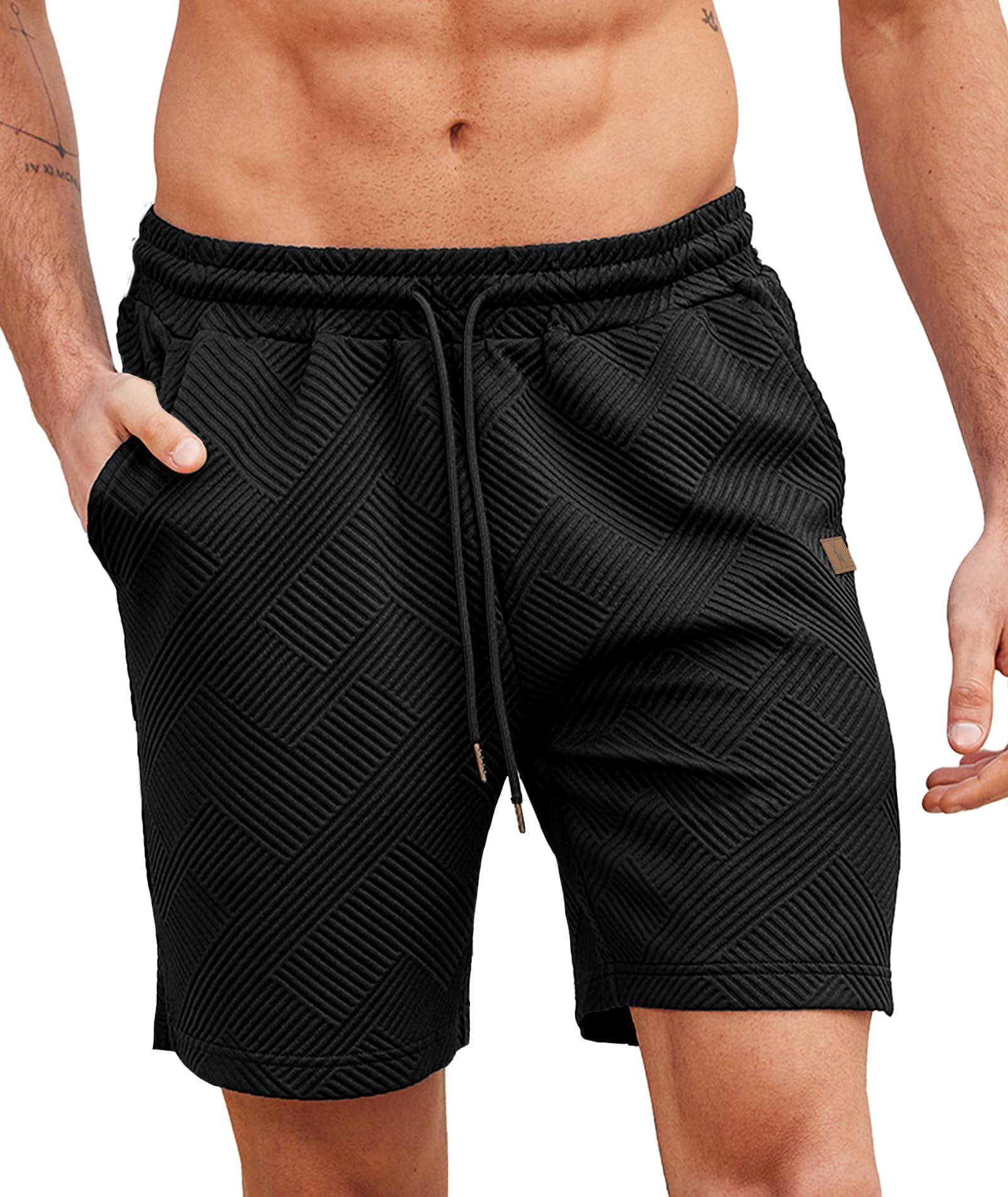 ZITY Textur Kurze Hosen Herren Sommer Casual Shorts Elastische Taille Leichte Freizeithose mit 3 Taschen M-3XL