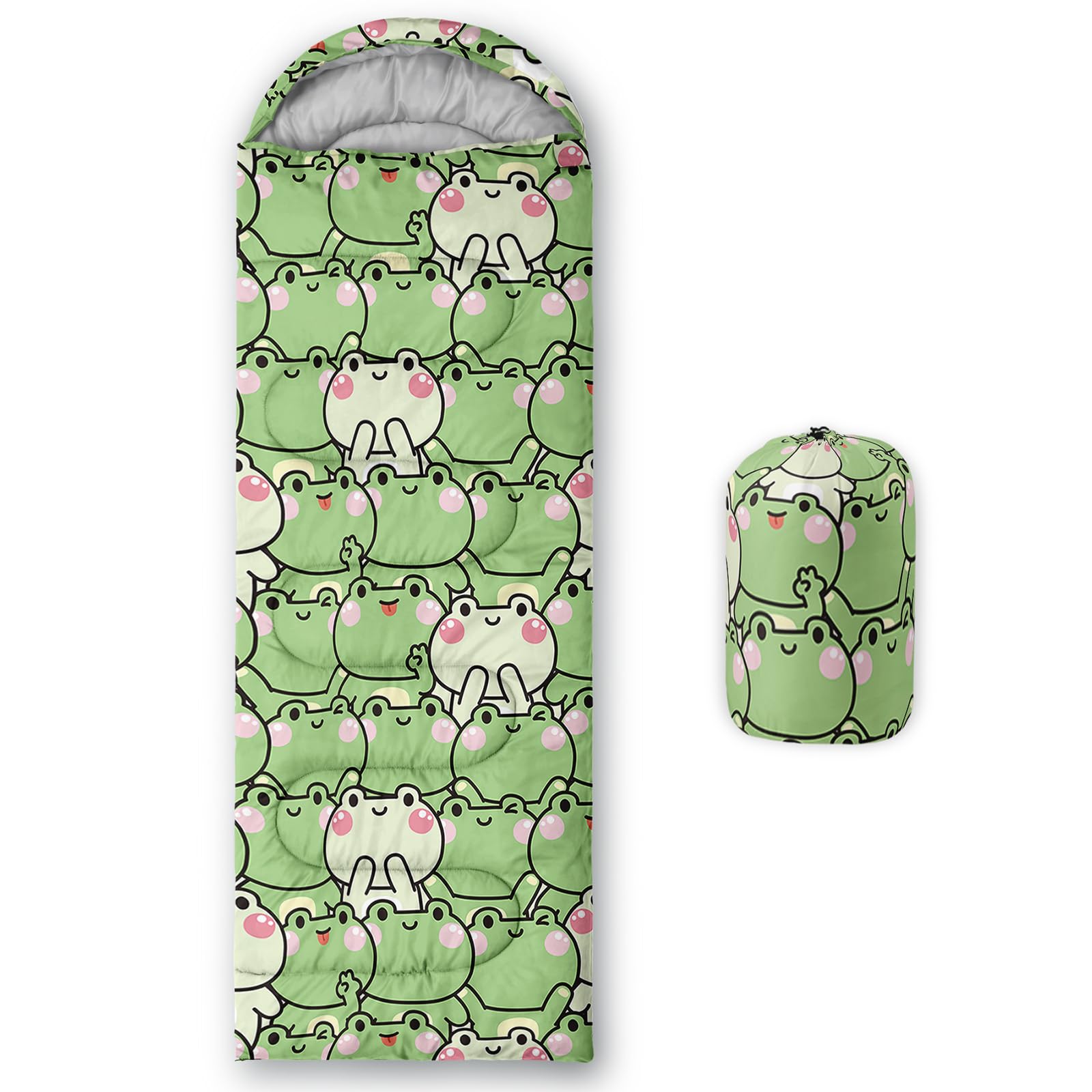 QOOMO Axolotl Cute Camping Sleeping Bags 3 Season Warm Cool Weather Lightweight Waterproof Sleeping Bags for Adults Kids
