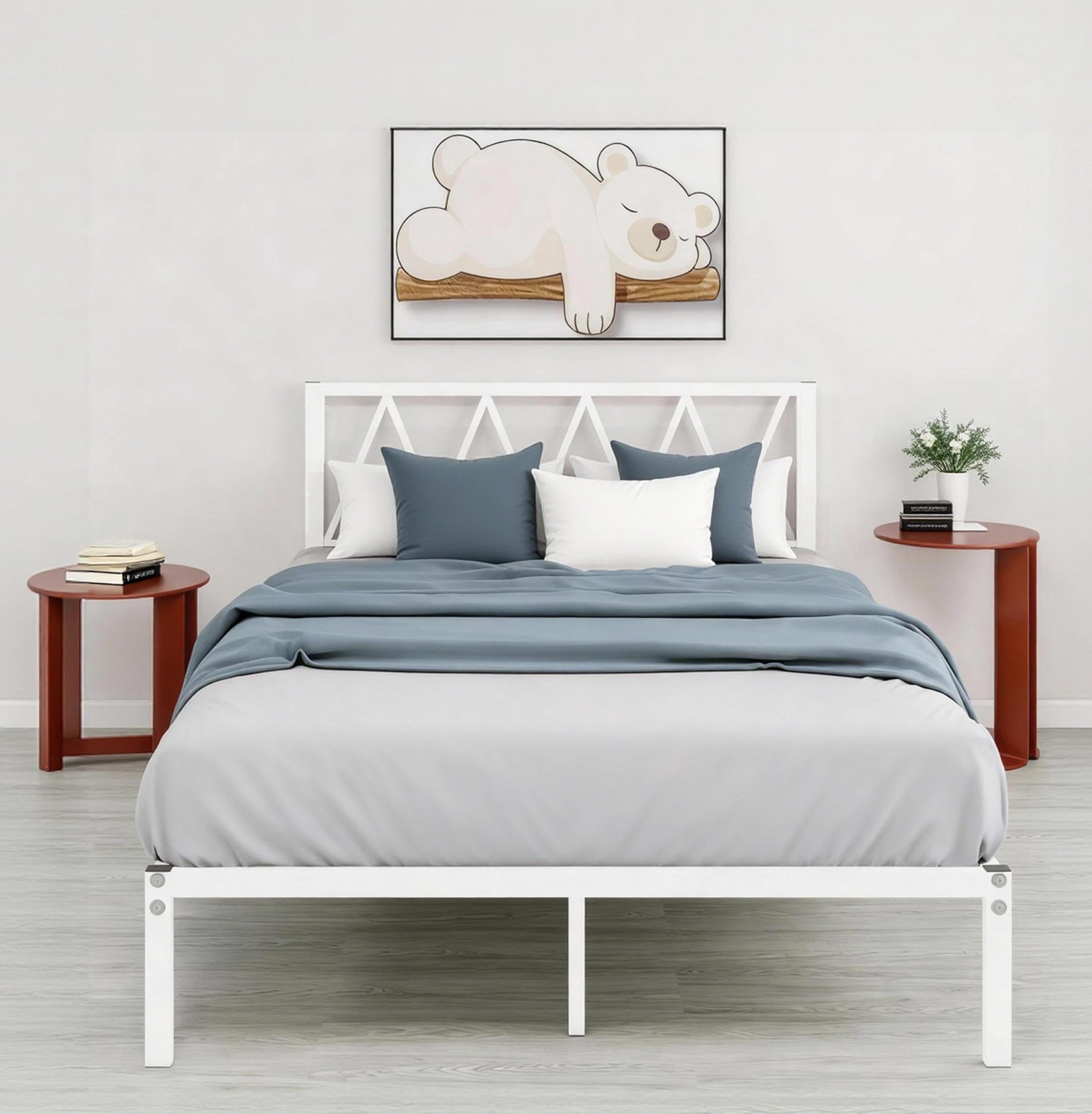 Double Bed Frame with Storage,Platform Metal Bed Frame White Double Bed with Design Headboard, Under-bed Storage, No Box Spring Needed, White Full