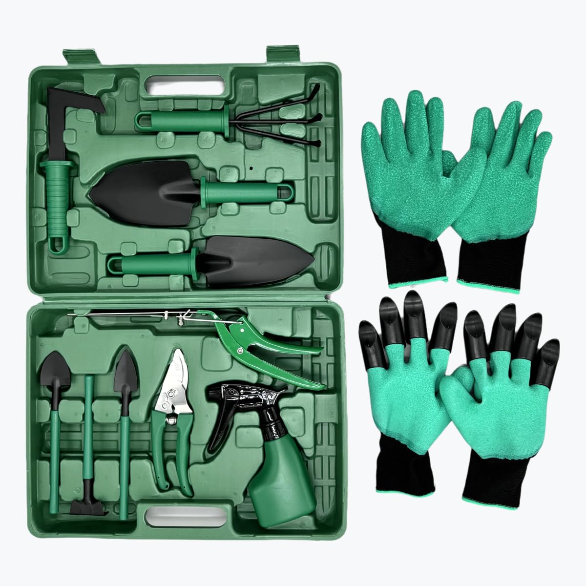 Tecaver Garden Tool Set 15pcs, Potable Durable Gardening Tools Gift with Anti-Rust Shovel Shears Water Sprayer Digging Claw Gloves Store Case Ideal Gardening Set for Women Great Gift Purple (Green)