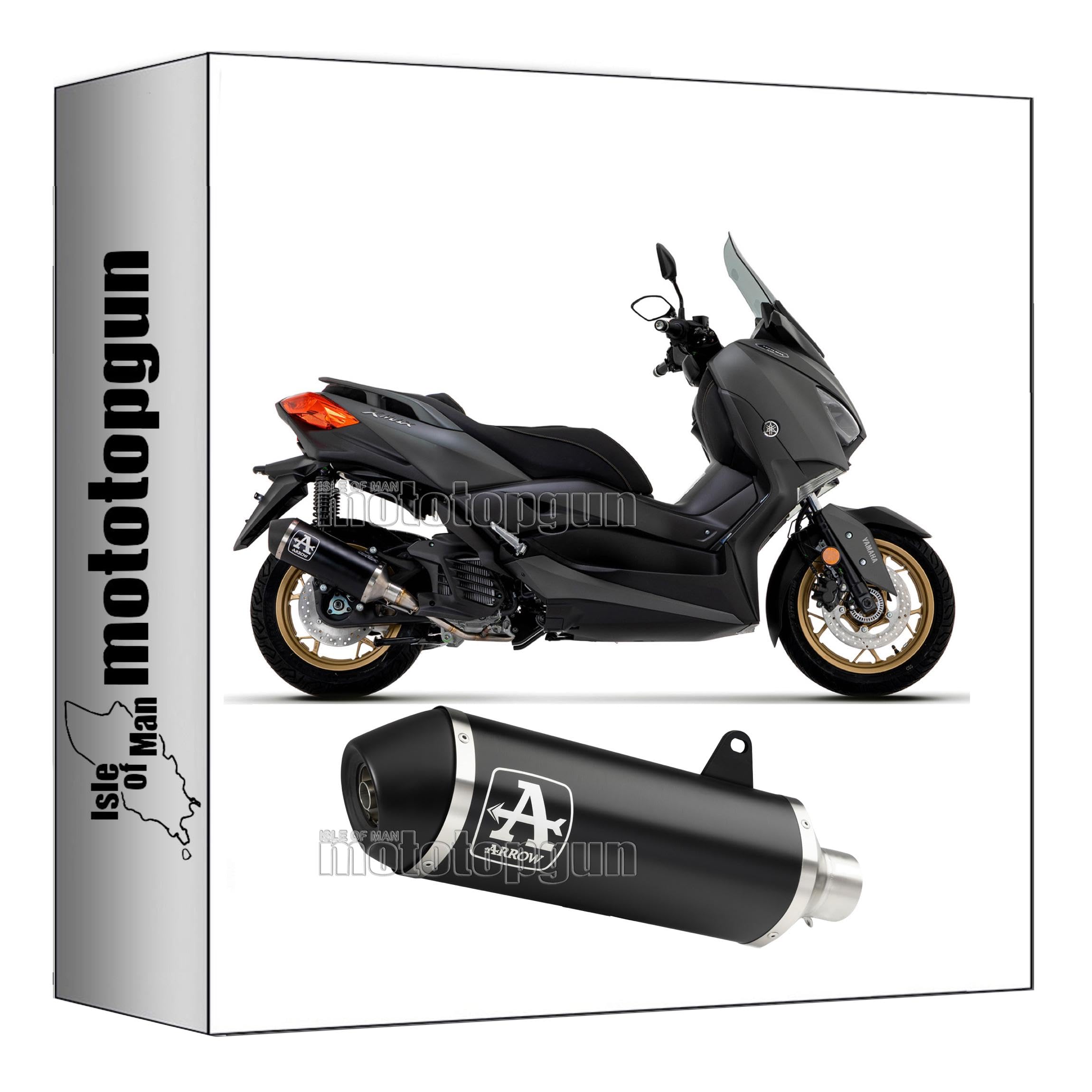arrow 53524ANN + 53071MI tubo de escape homologado open urban aluminio negro negro compatible con yamaha xmax x-max 400 2017 2018 2019 2020 mototopgun