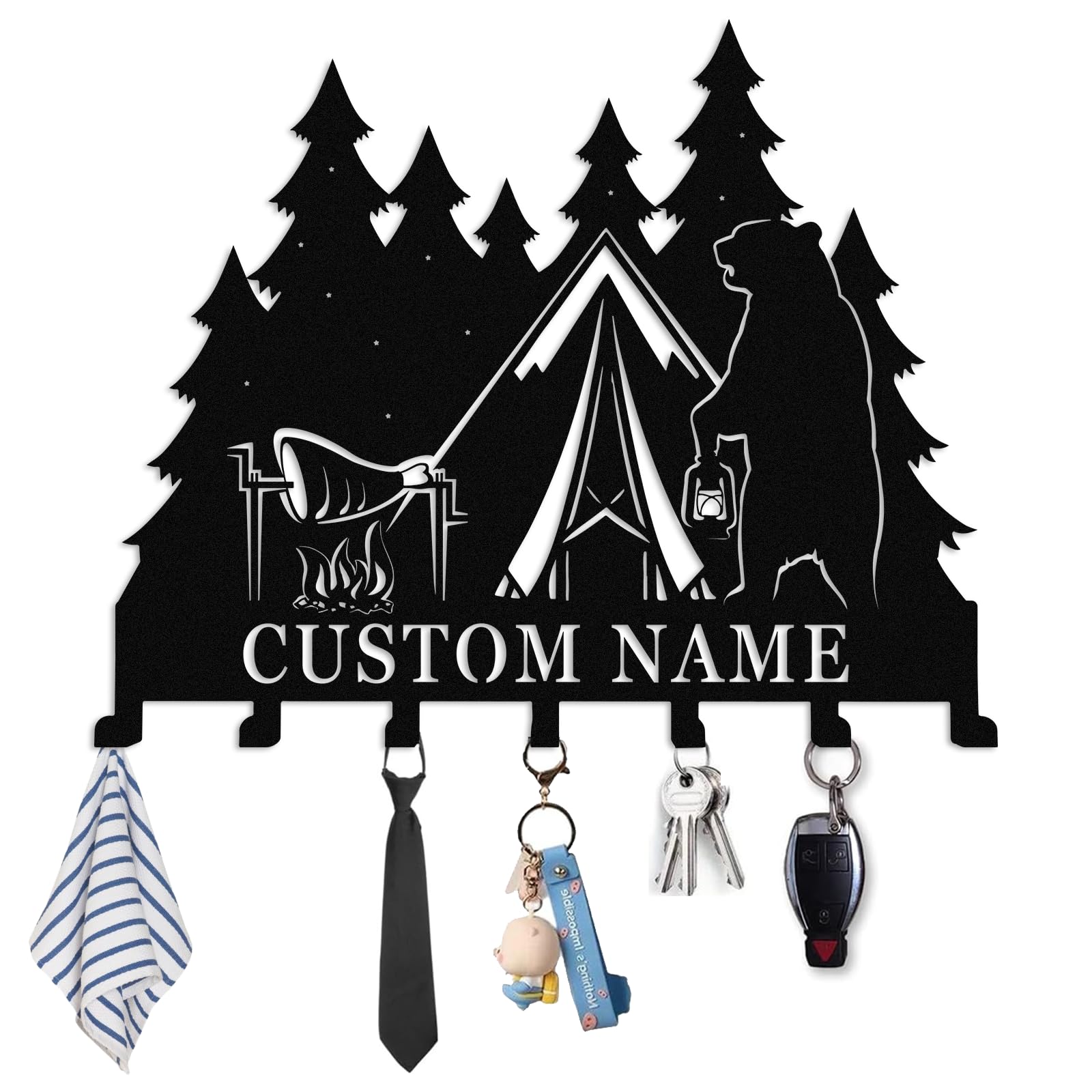 Met5kdm Style-13 Custom Key Holder For Wall With Name,Personalised Key Hooks Wall Mounted,Forest Themed Key Hanger,Coar Rack Organizer For Living Room Kitchen Bedroom,Cabin Decor