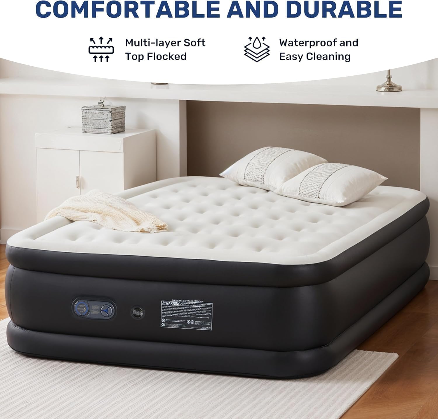 Simple Deluxe Camping Air Mattress, Built-in Fast Inflation Pump, Leak-Free & Foldable Design, Portable Inflatable Airbed with Carry Bag for Camping, Home & Travel