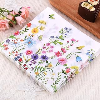 Cocktail Napkins Disposable Paper Towels Dessert Dinner Napkins for Summer Fall Tea Party Favor Supplies Butterfly Flower Watercolor Paper Napkin for Wedding Birthday Party Picnic Table Decor 20PCS