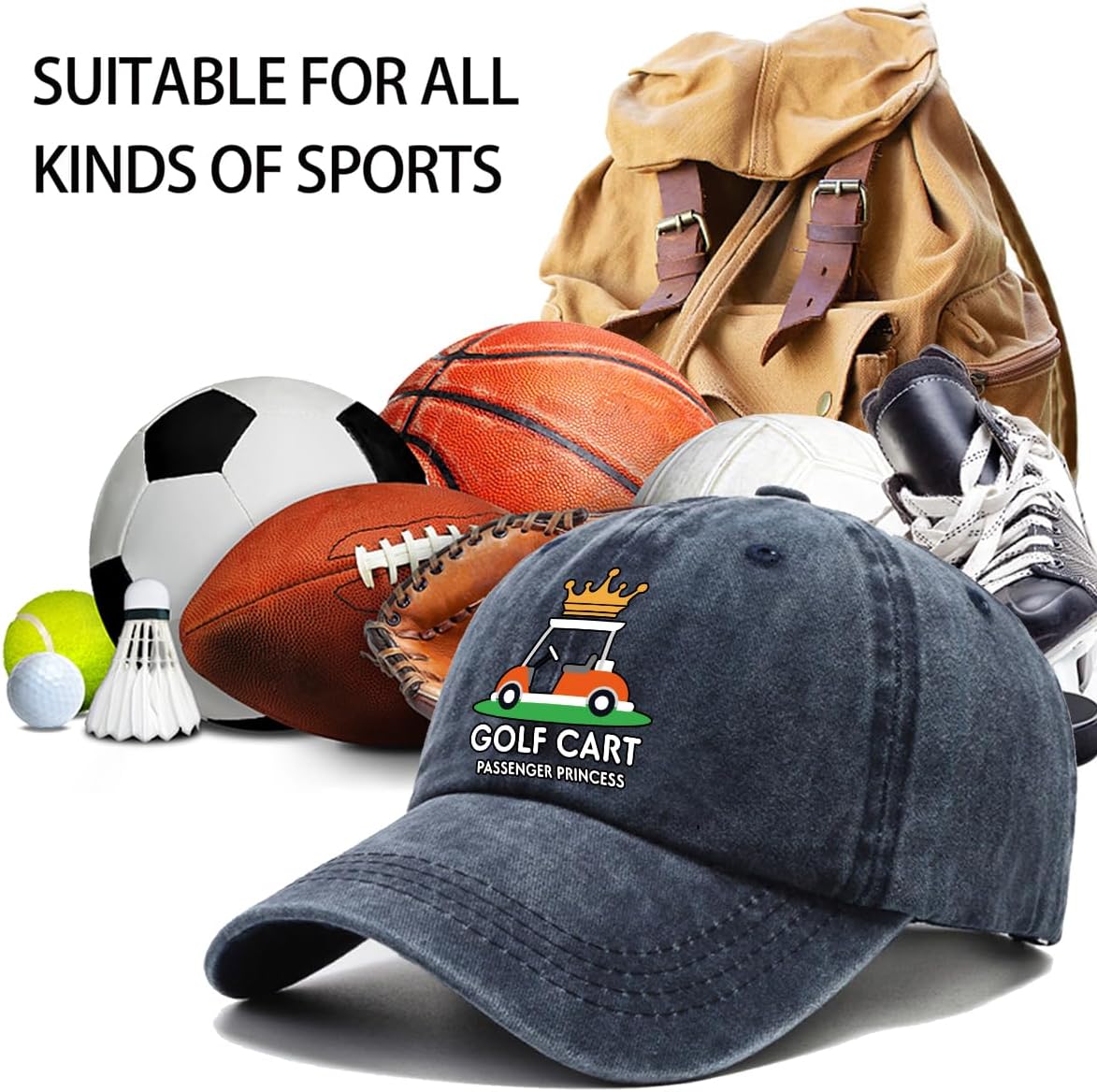 Cart Passenger Princess Baseball Cap, Vintage Adjustable Cotton Cap, Christmas Birthday Thank You Gifts for Golf Enthusiasts, Golfing Queens, Funny Retirement Gifts for Women Blue - Image 4