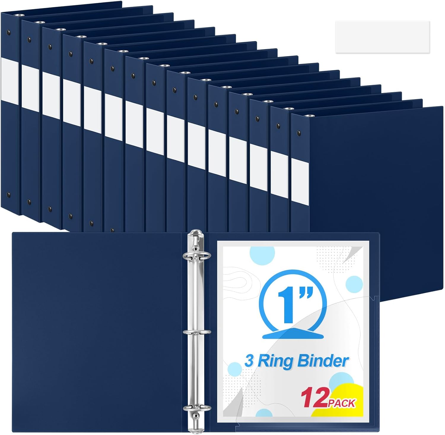 Henoyso 12 Pack 1 Inch 3 Ring Plastic Binders, Bulk Flexible PP Binders for Classroom & School Supplies, Letter Size 8.5 x 11, Holds 240 Sheets with Interior Pocket (Navy Blue)