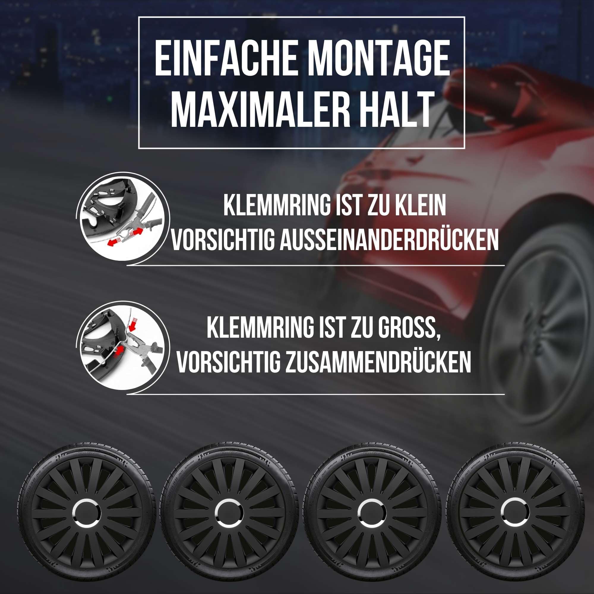 Albrecht Sail Radkappen 15 Zoll matt schwarz 4er-Set für Stahlfelgen | Schlagzäher ABS-Kunststoff · Witterungs- & UV-beständig · Werkzeuglose Clip-Montage · Made in EU · Markenqualität