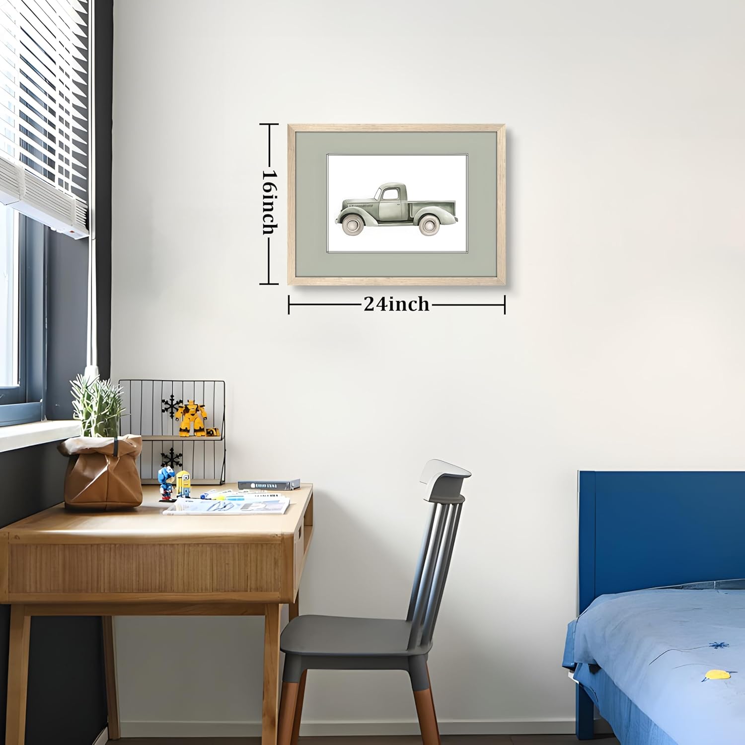 wanyun 木製フレーム 子供部屋 クラシックカー キャンバス ウォールアート 16x24インチ