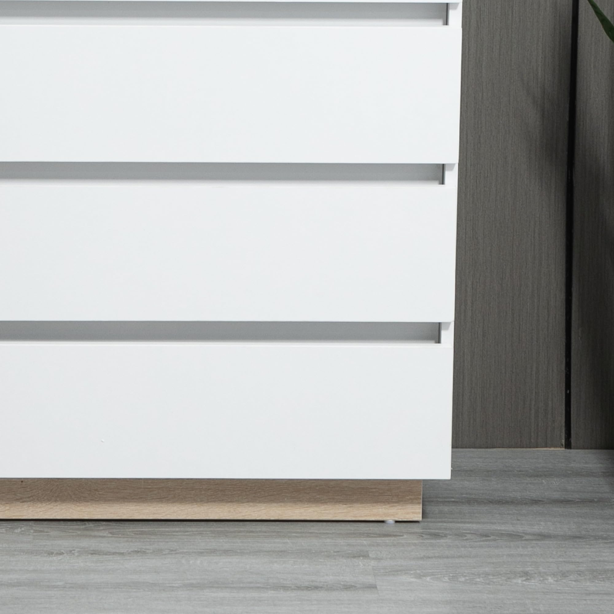 HOMCOM Cassettiera 5 Cassetti in Legno, Cassettiera Camera da Letto con Dispositivo Antiribaltamento, 80x40x109 cm, Bianco e Rovere
