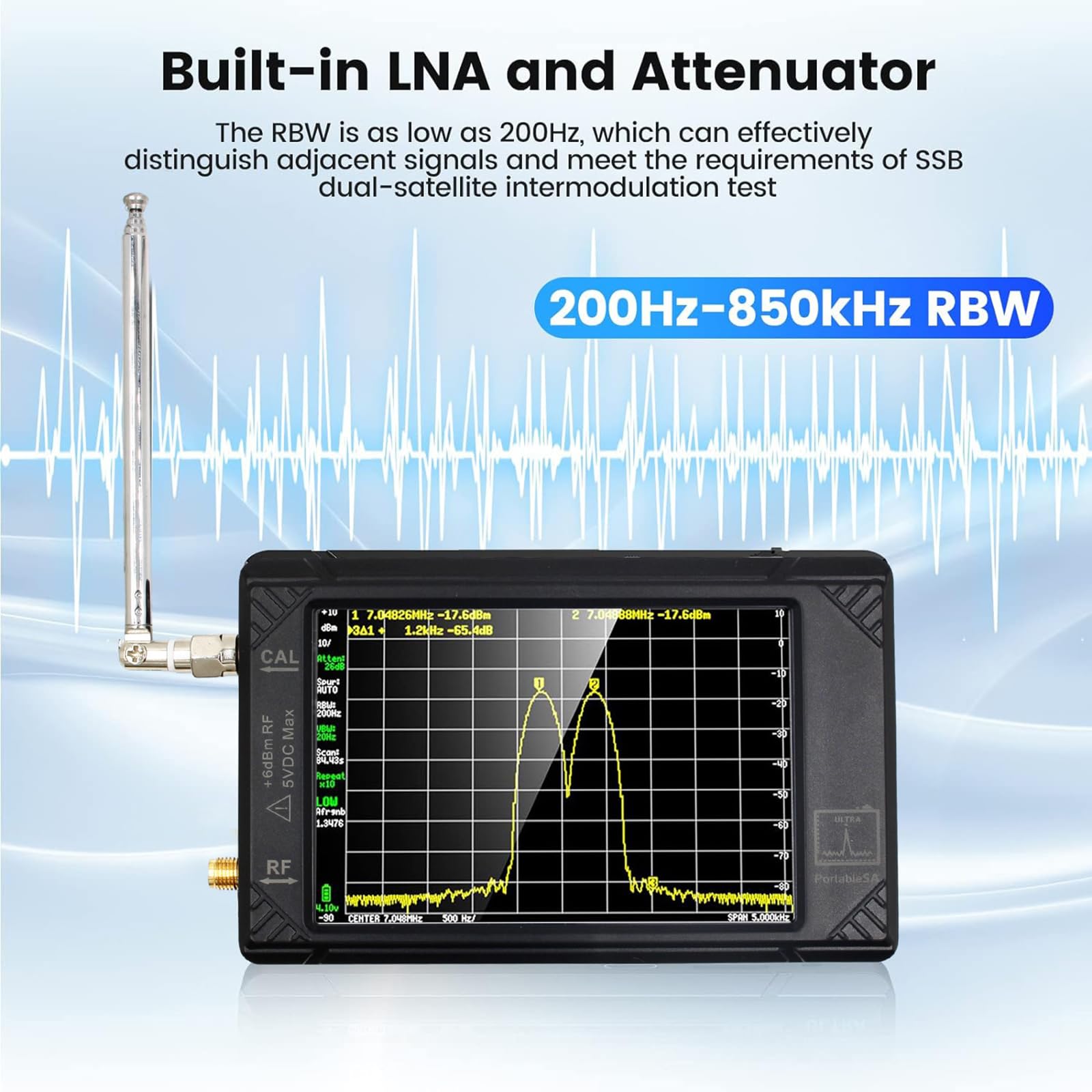 Analizador Espectro Audio, Analizador Espectro Portátil LED, Salida Máxima: Armónico 800 MHz, Onda Cuadrada 4,4 GHz/Nivel Calibración: 5,3 GHz/Nivel Salida: -104 DBm a -16 DBm, para Sala Estar