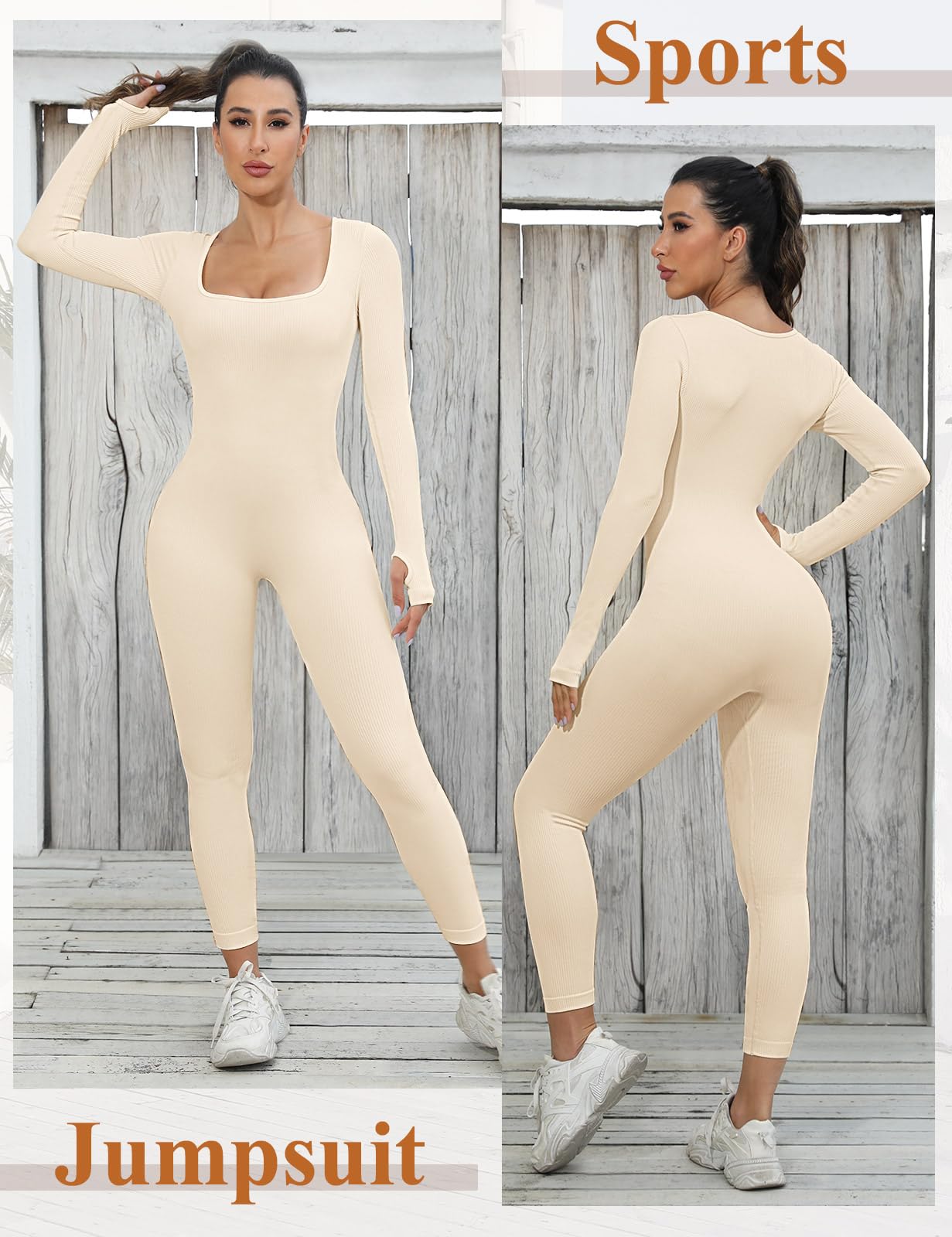 UMIPUBO Tuta Intera Donna Yoga Jumpsuit Sportiva Manica Lunga Tuta Intera Scollo U Completo Tinta Unica One Piece Palestra Leggings Slims Abbigliamento Moda Elastico Rompers Clubwear