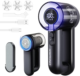 Quitapelusas Electrico, [2000mAh Recargable] Homtronics Quita Pelusas con 4 Cuchillas, 3 Velocidades, Pantalla LCD, Carga por USB, Potente y Eficiente Quita Bolas Ropa para Ropa y Muebles (Negro)