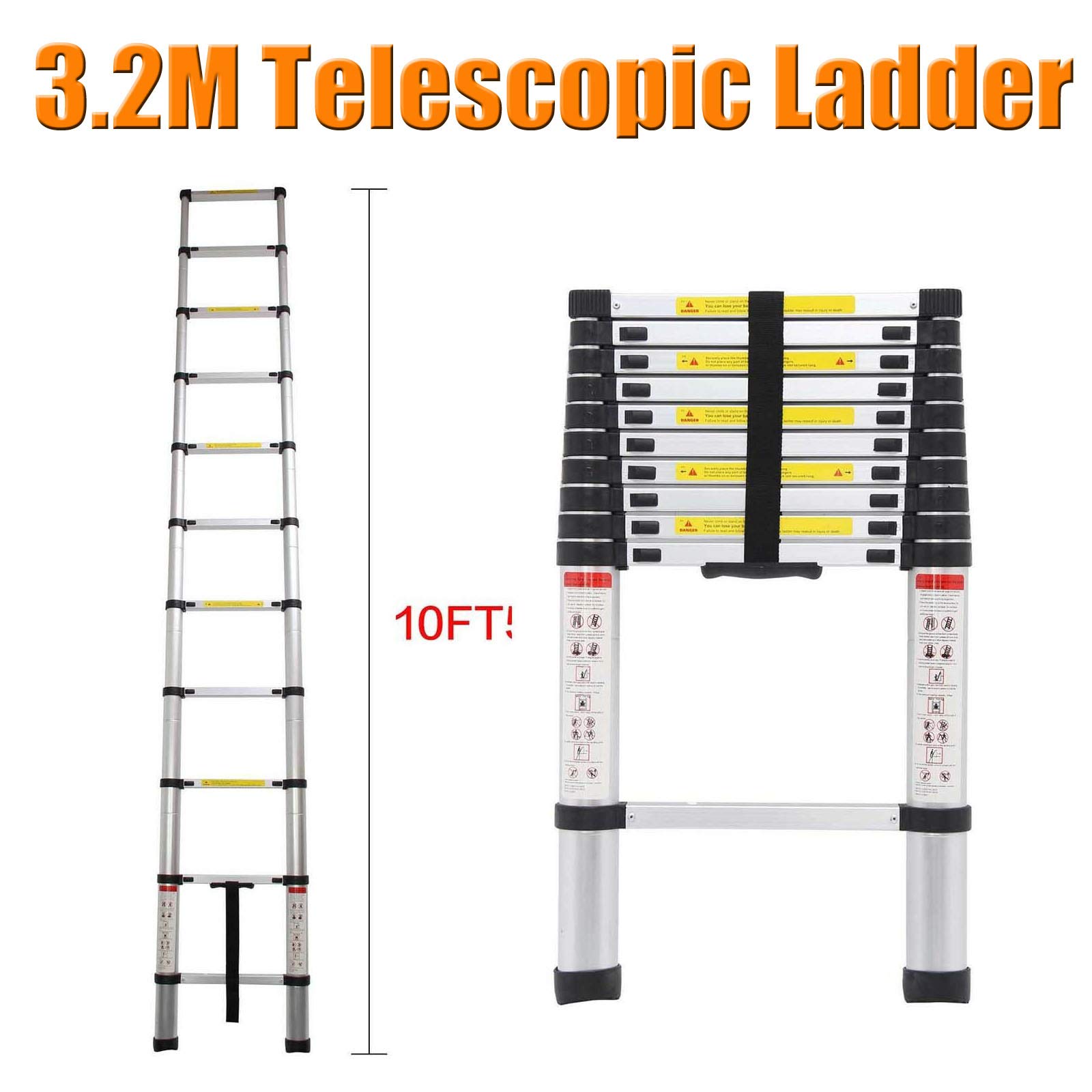 3,2 m drabina teleskopowa, składana drabina aluminiowa, drabina przesuwna, wielofunkcyjna drabina antypoślizgowa, obciążenie 150 kg, do domu, biura, na strych/do pracy