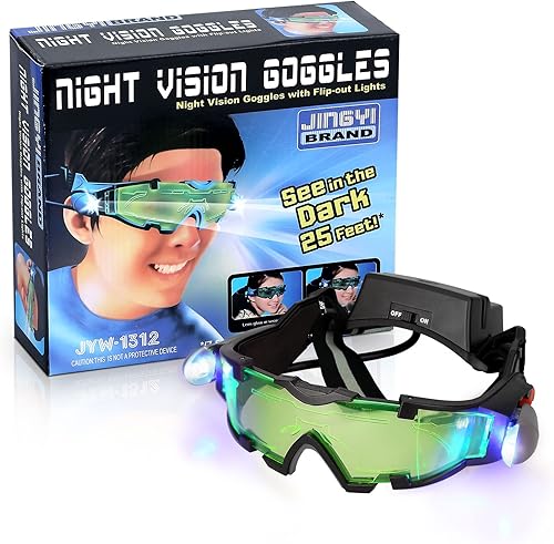 Miniatura 7 de Uten Gafas de visión nocturna para niños, gafas de banda elástica ajustable con haces de luz LED, equipo espía con luces abatibles, lente verde,