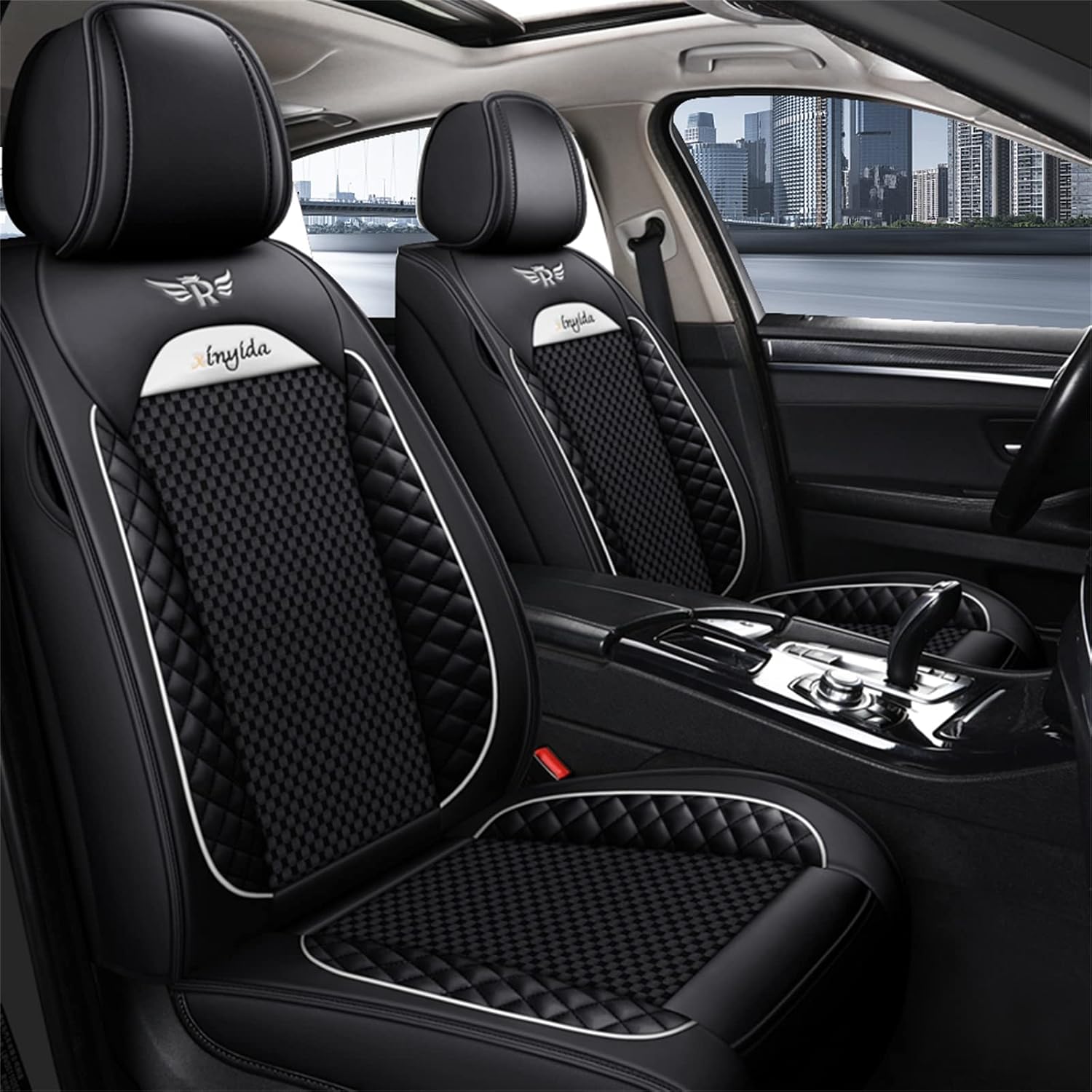 Car Seat Covers Fit for 2012-2015 5-Seats Vehicle, Breathable Ice Silk Cushion Covers Auto Interior Accessories Airbag Compatible Standard Black