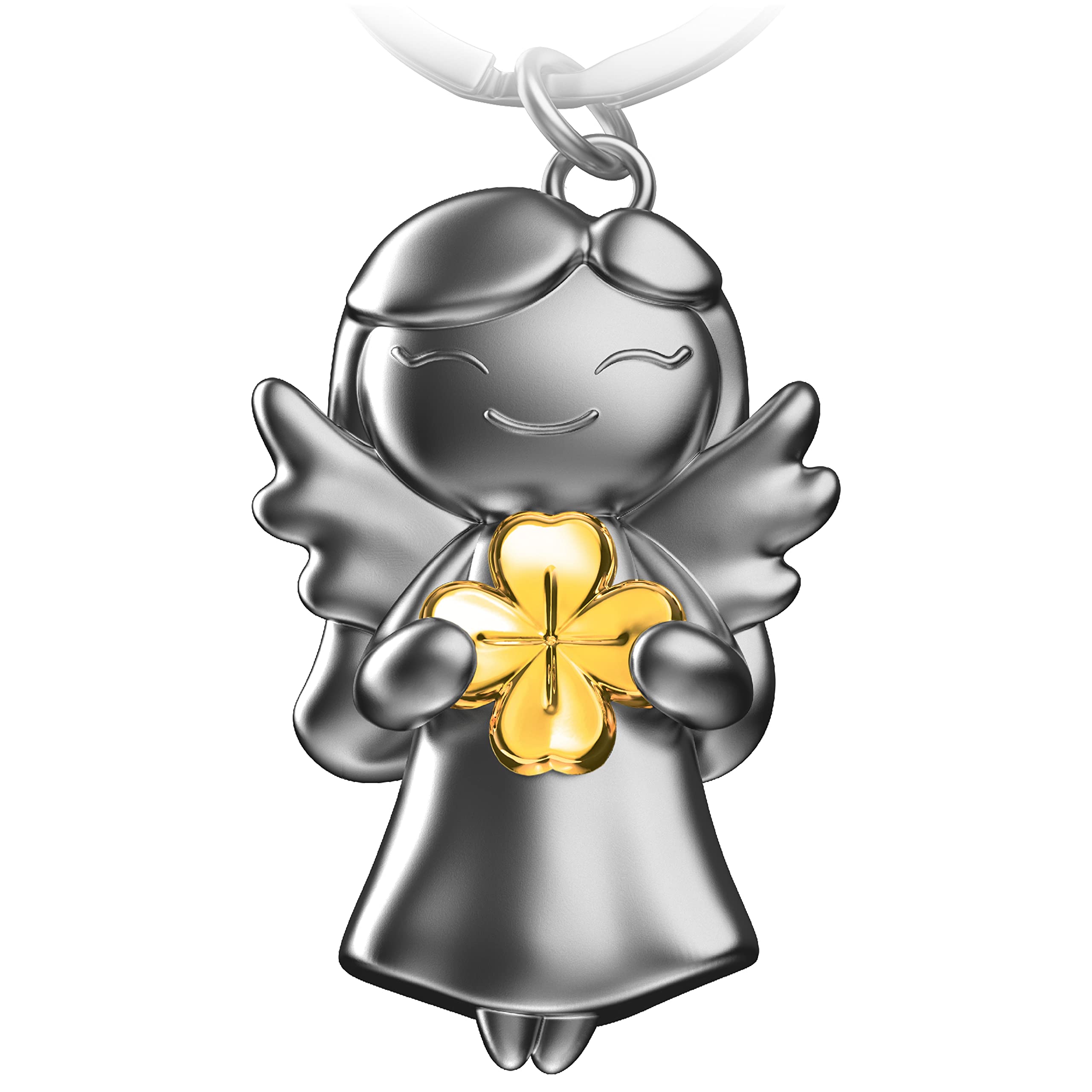 FABACH Guardian Angel Keyring Star with Clover Leaf – Lucky Angel Made of Metal – Clover Leaf Guardian Angel Lucky Charm Angel – Gifts Great Success Gift Good Luck Angel, gold, standard size