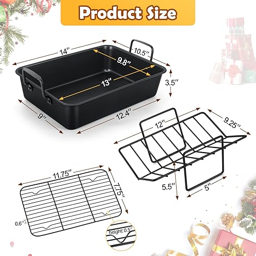 Miniatura 9 de TeamFar Sartén para asar, sartén antiadherente de 15 pulgadas para brownie para lasaña profunda con estante en forma de V y estante de enfriamiento,