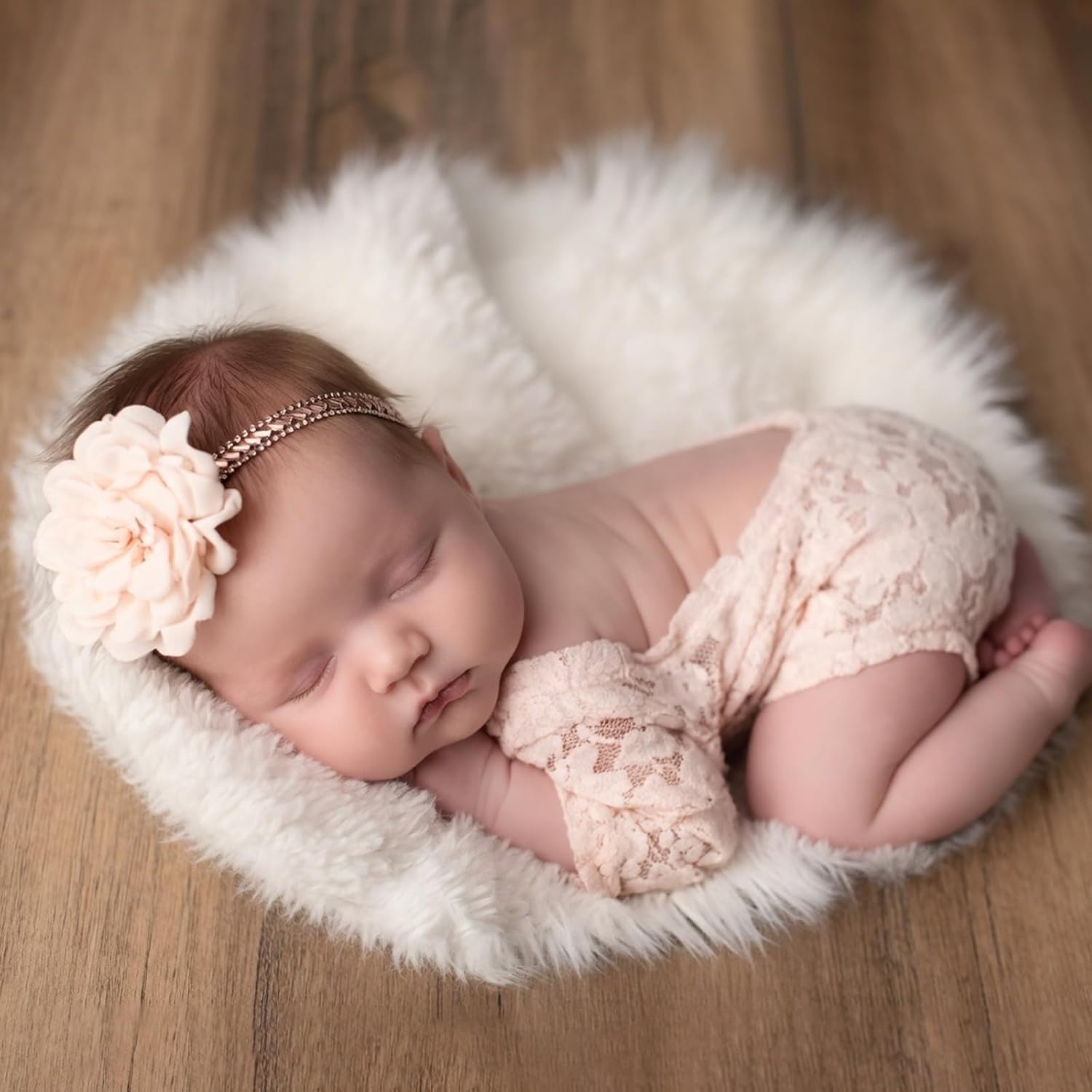 ForBaysy Infant Newborn Photography Props Girl Outfit Lace Romper with Cute Flower Headband Newborn Dress Posing Props