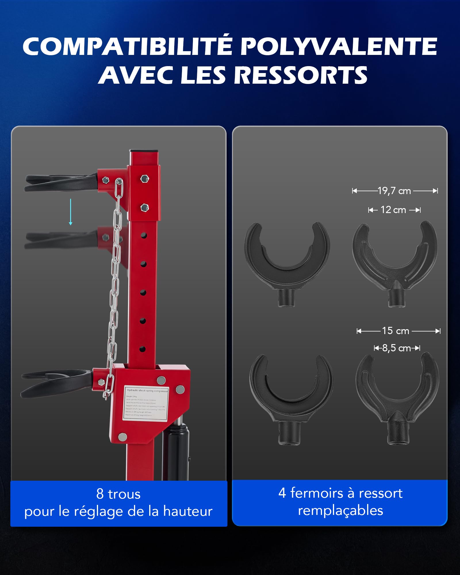 Orion Motor Tech Compresseur de Ressort Amortisseur Hydraulique Capacité 3T avec 4 Pinces de Serrage 7 Trous pour Réglage de Hauteur Opération à Pieds pour Réparation des Voitures Camions Caravanes