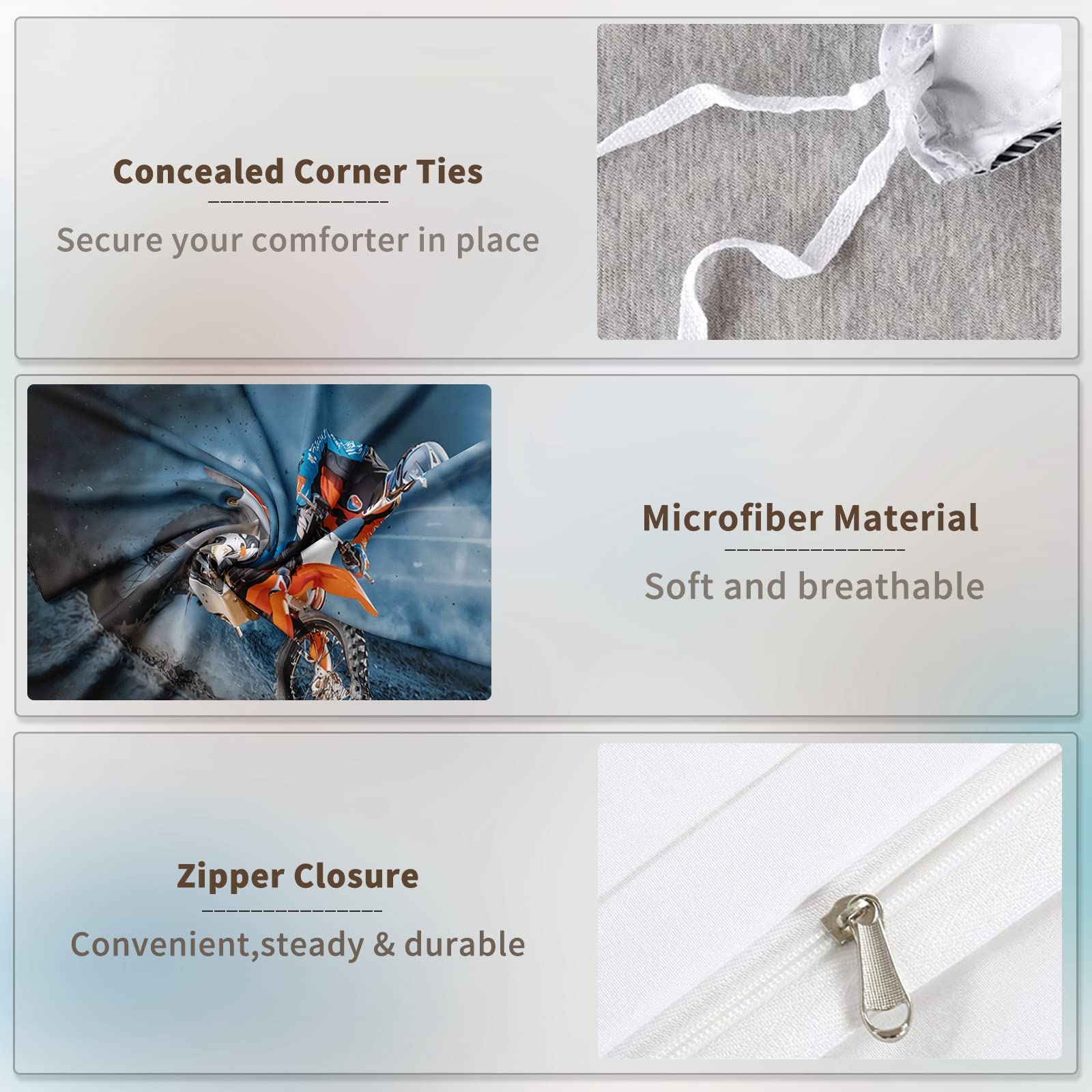 AVJWWD Copripiumino per moto 3D, motivo stampato in 3D di set di biancheria da letto a tema moto per sport estremi, set di biancheria da letto per moto moderno con 2 federe(220 x 240 cm, Moto3)