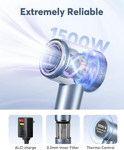 Miniatura 5 de Bopcal Secador de pelo iónico con concentrador para todo tipo de cabello, secado rápido de alta velocidad de 110000 rpm, ligero y silencioso, 1500 W